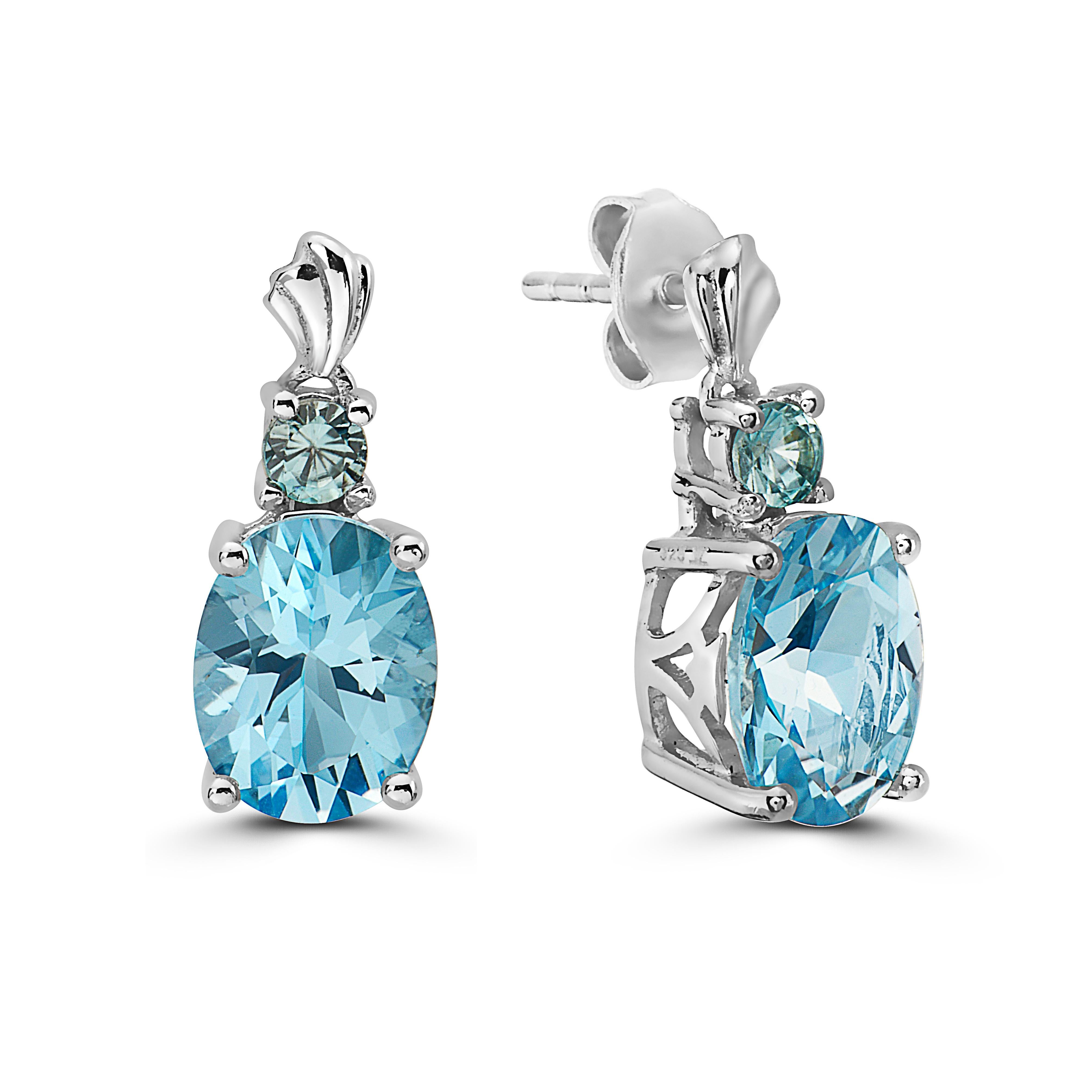 Levian 925 Sterling Silver Blue Topaz Zircon Gemstone Beautiful Fancy Earrings
