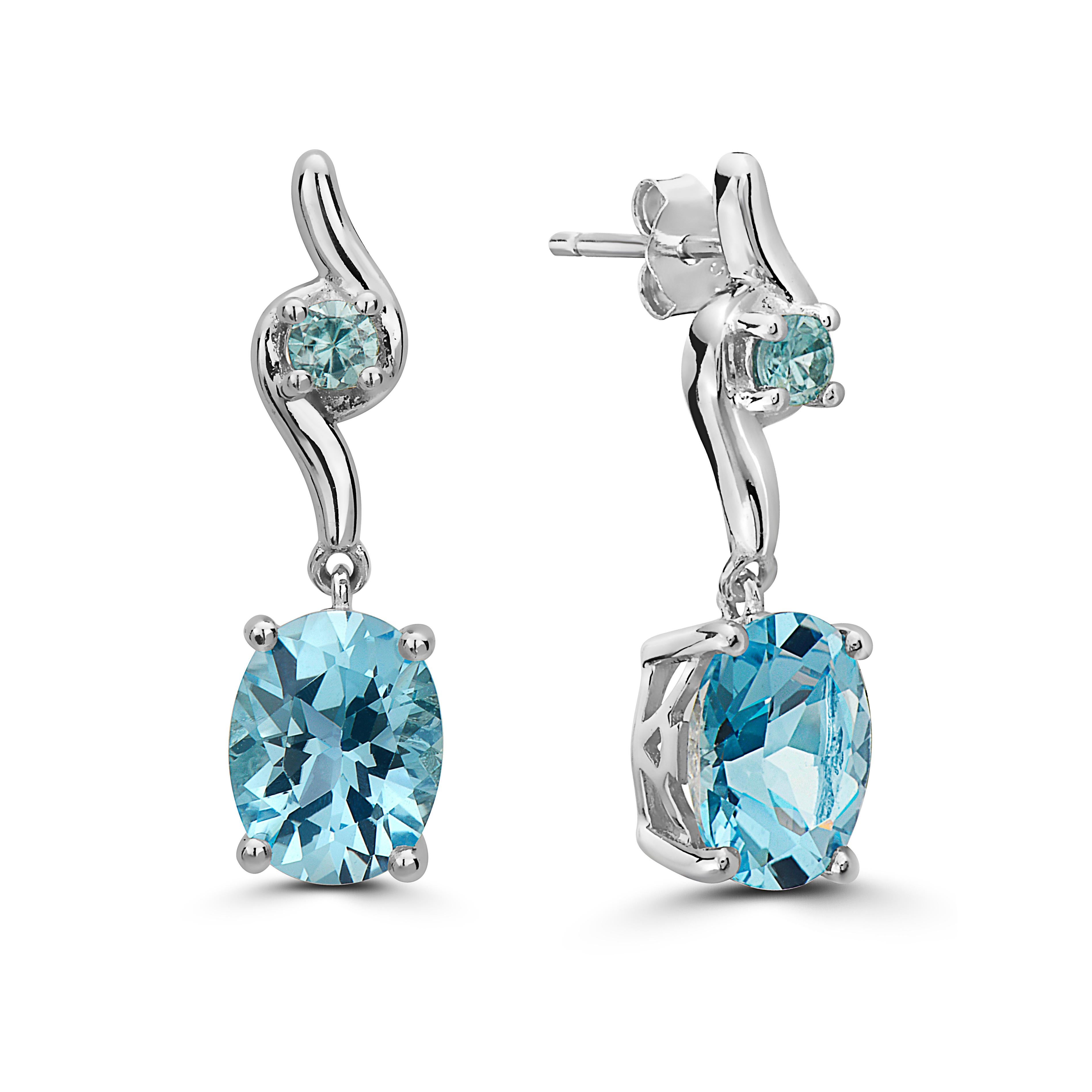 LeVian 925 Sterling Silver Blue Topaz Zircon Gemstone Beautiful Fancy Earrings
