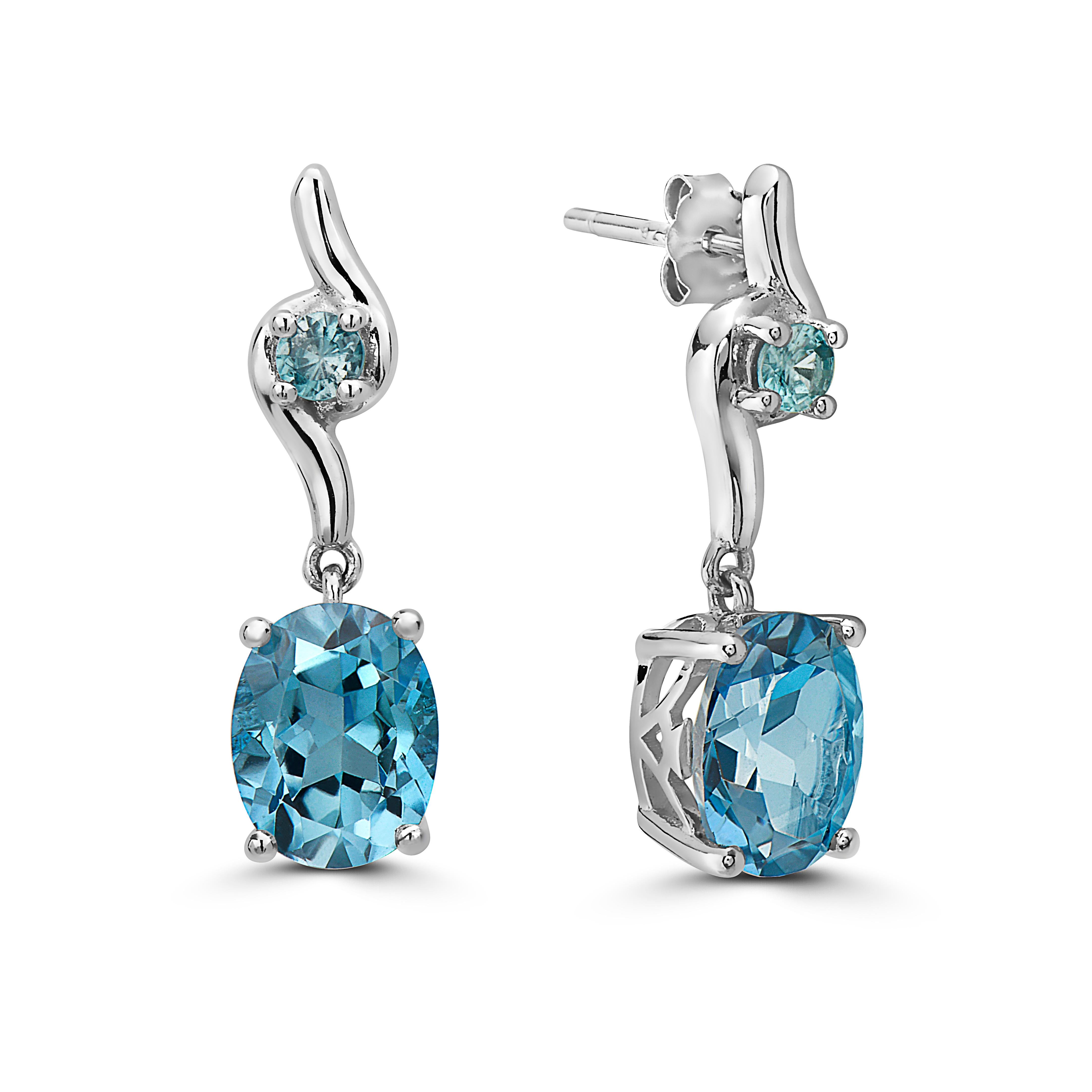 LeVian 925 Sterling Silver Blue Topaz Zircon Gemstone Beautiful Fancy Earrings
