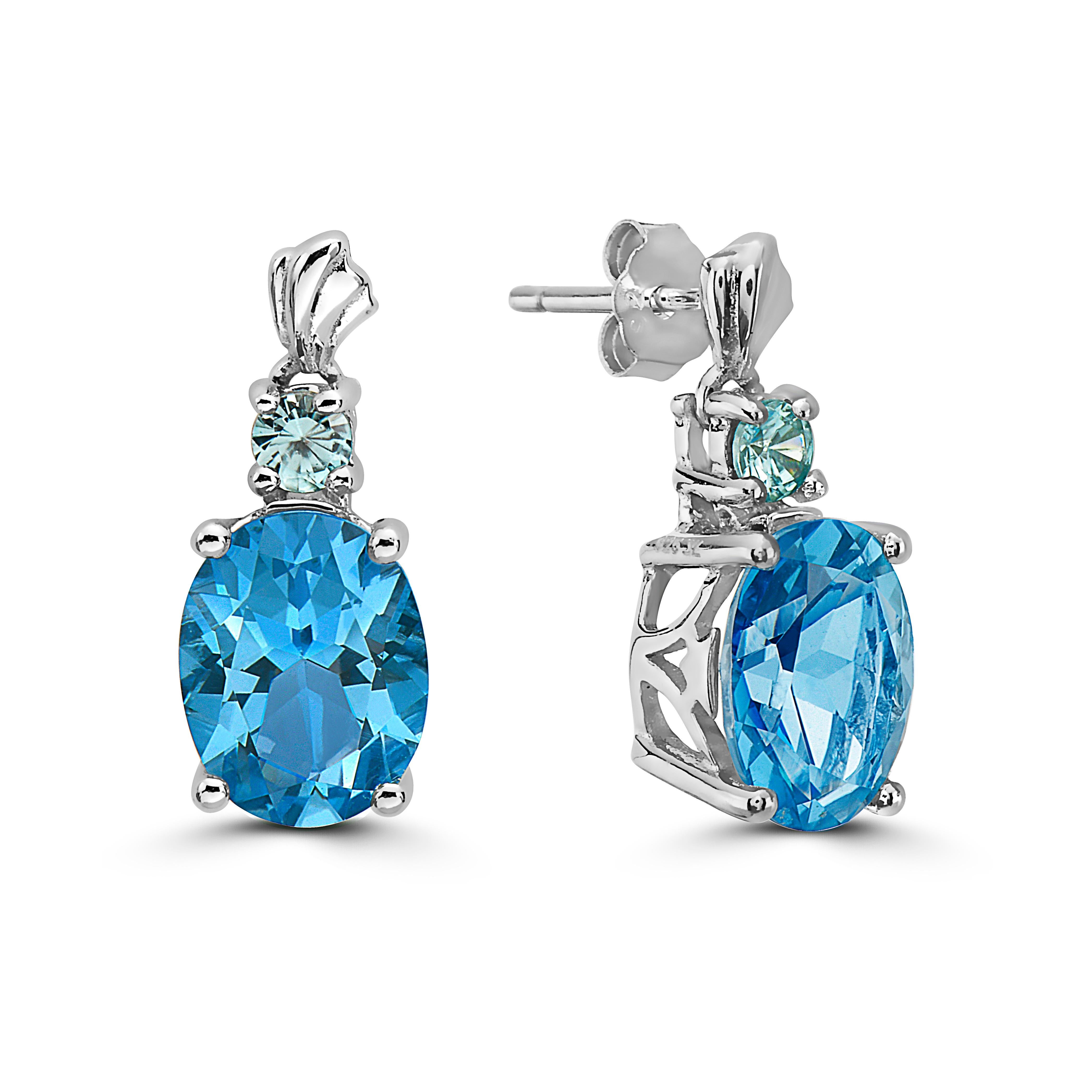 Levian 925 Sterling Silver Blue Topaz Zircon Gemstone Beautiful Fancy Earrings
