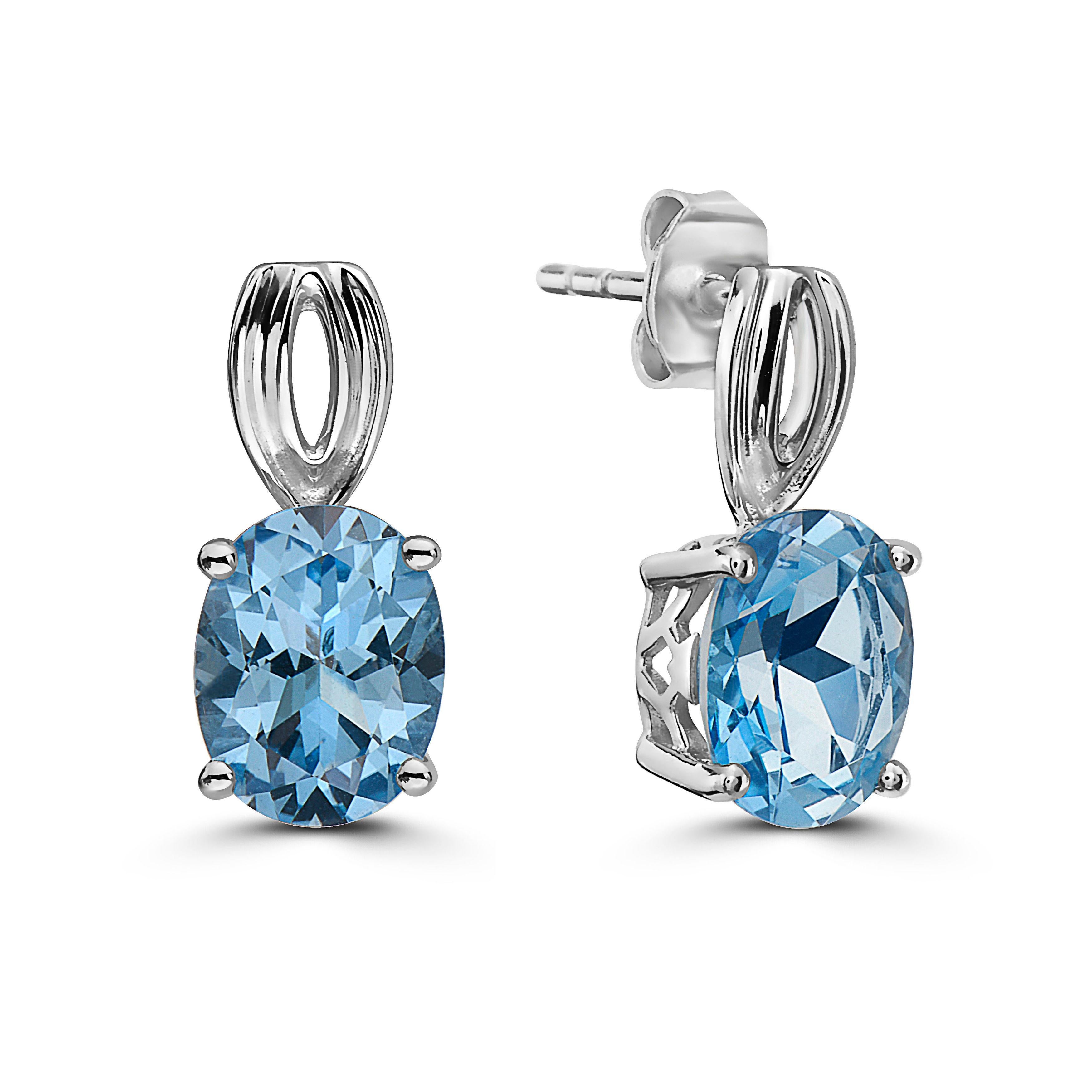 Women's or Men's LeVian 925 Sterling Silver Blue Topaz Zircon Gemstone Beautiful Fancy Earrings For Sale
