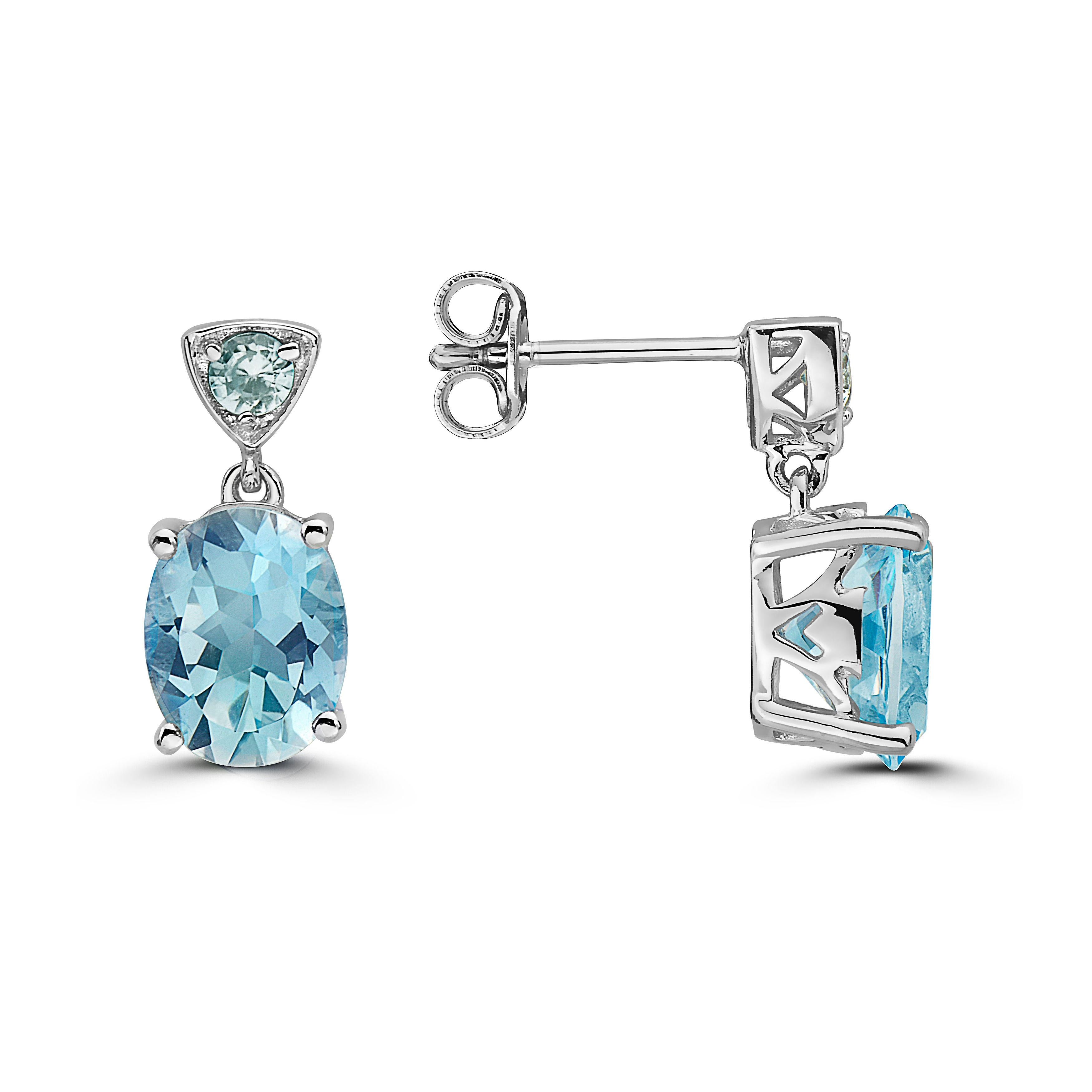 Women's or Men's LeVian 925 Sterling Silver Blue Topaz Zircon Gemstone Beautiful Fancy Earrings For Sale