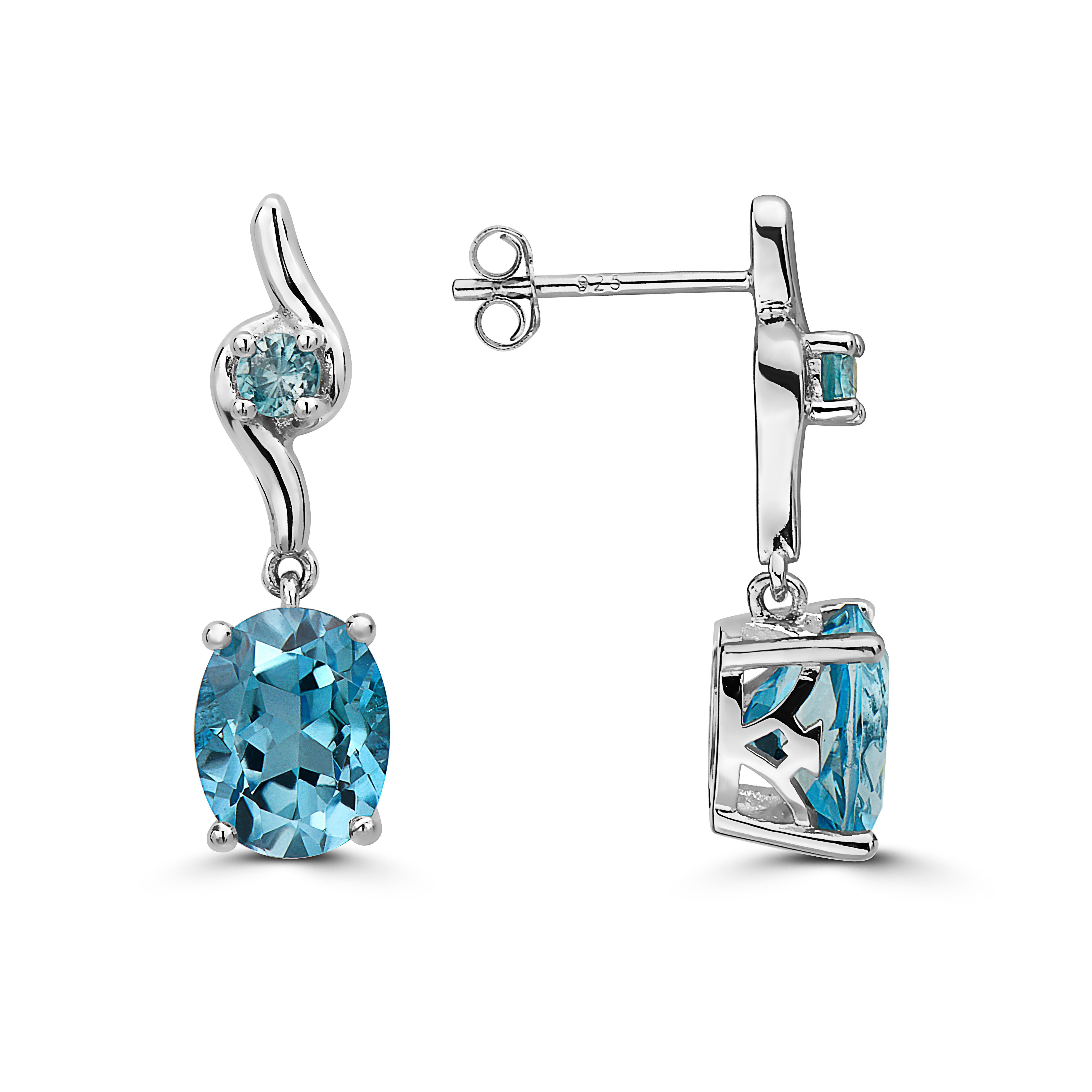 LeVian 925 Sterling Silver Blue Topaz Zircon Gemstone Beautiful Fancy Earrings In New Condition For Sale In Great Neck, NY