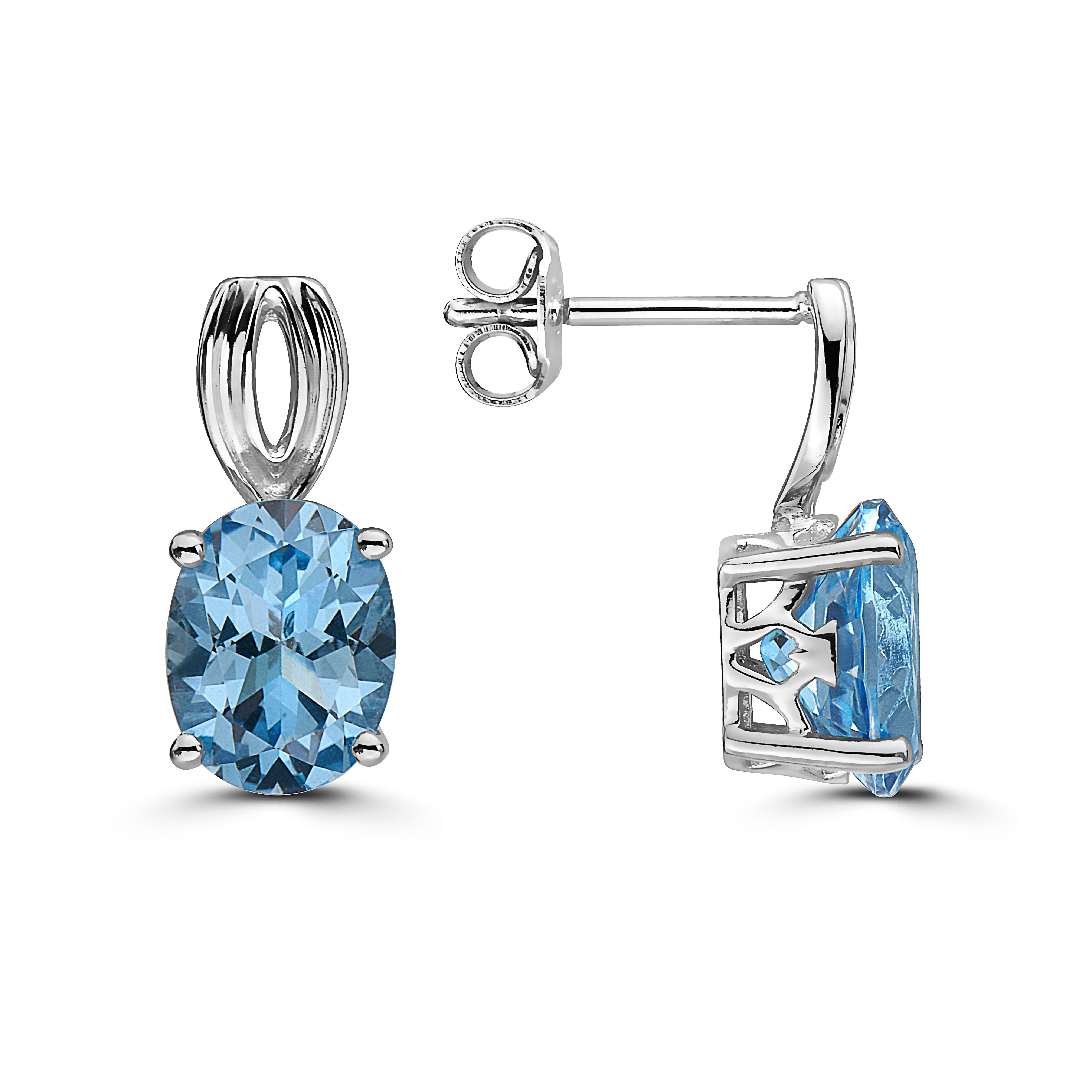 LeVian 925 Sterling Silver Blue Topaz Zircon Gemstone Beautiful Fancy Earrings In New Condition For Sale In Great Neck, NY