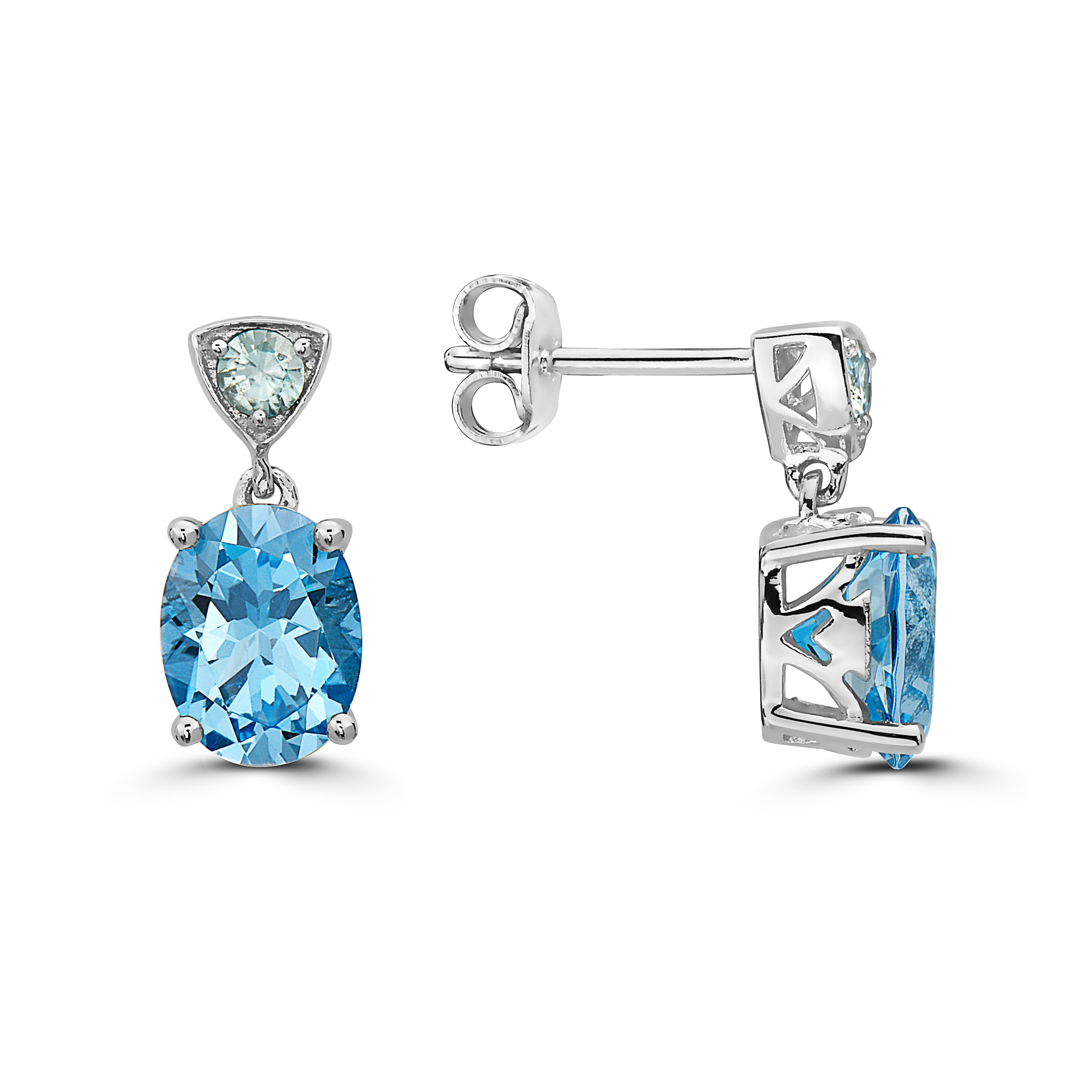 Le Vian 925 Sterling Silver Blue Topaz Zircon Gemstone Beautiful Fancy Earrings In New Condition For Sale In Great Neck, NY