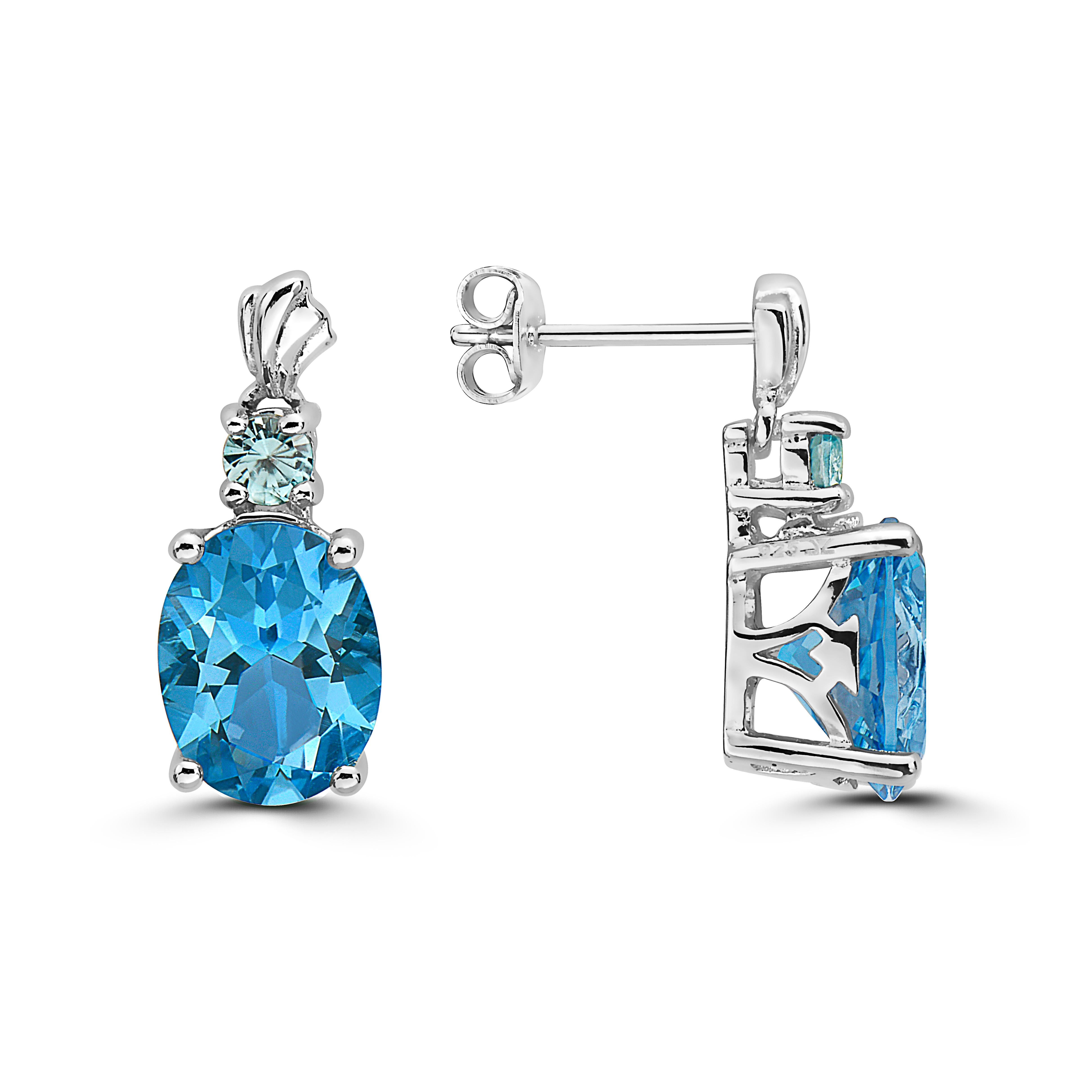 Levian 925 Sterling Silver Blue Topaz Zircon Gemstone Beautiful Fancy Earrings In New Condition For Sale In Great Neck, NY