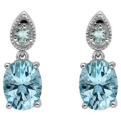 Belles boucles d'oreilles fantaisie en argent sterling 925 avec topaze bleue, zircon et pierre précieuse Le Vian