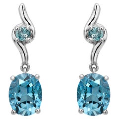 LeVian 925 Sterling Silver Blue Topaz Zircon Gemstone Beautiful Fancy Earrings