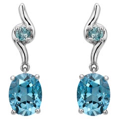 LeVian 925 Sterling Silver Blue Topaz Zircon Gemstone Beautiful Fancy Earrings