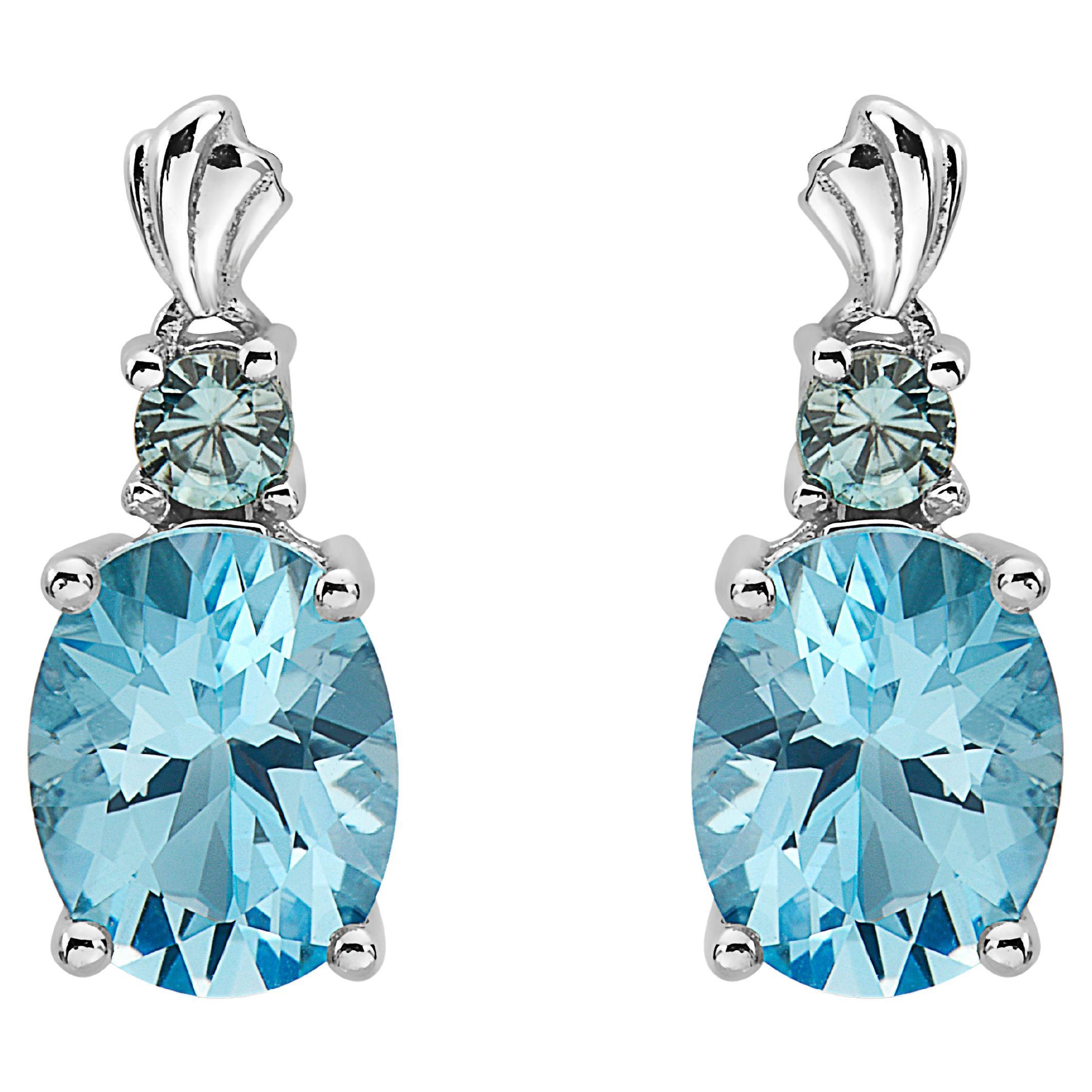 LeVian 925 Sterling Silver Blue Topaz Zircon Gemstone Beautiful Fancy Earrings For Sale