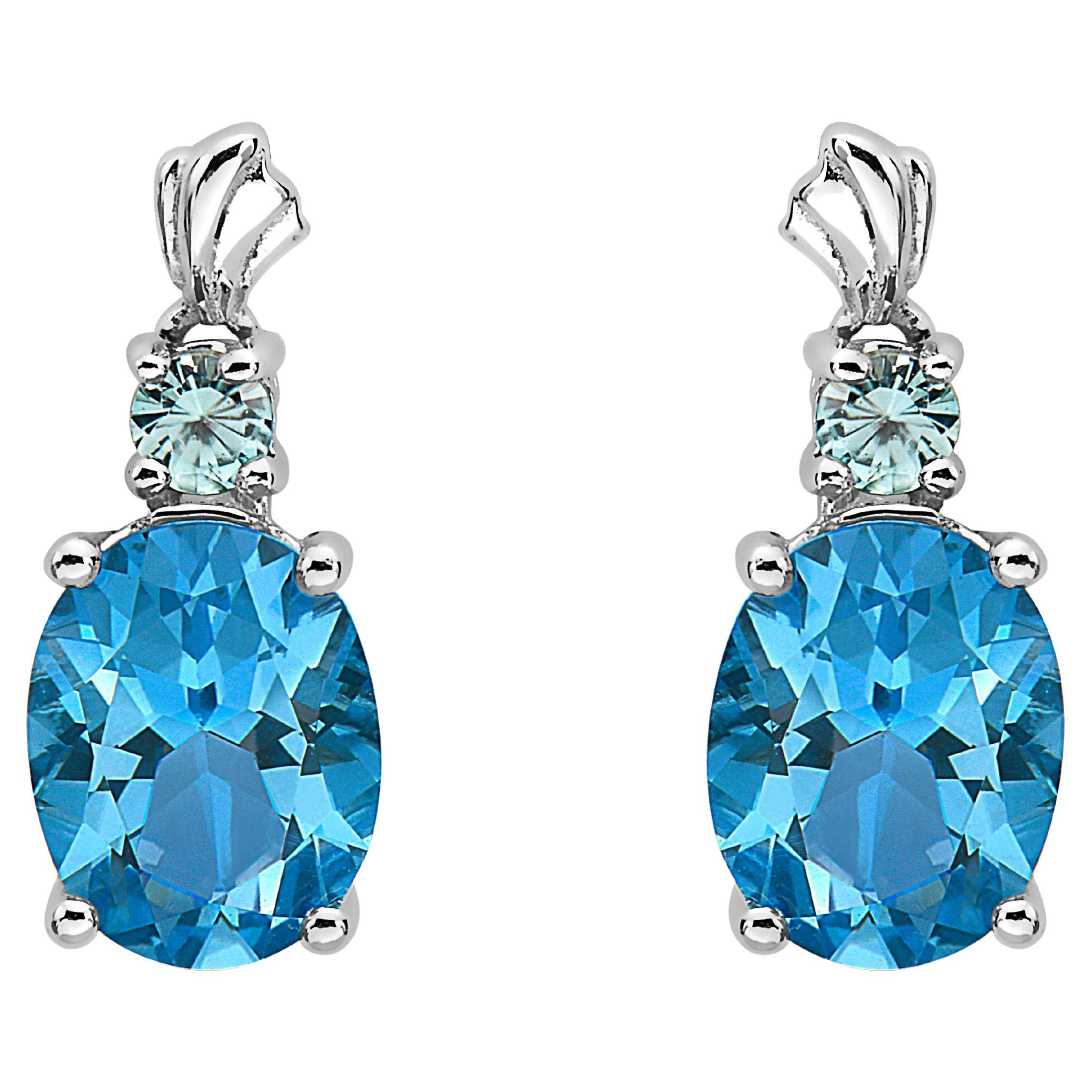 LeVian 925 Sterling Silver Blue Topaz Zircon Gemstone Beautiful Fancy Earrings For Sale