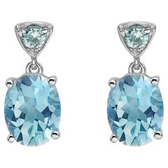Le Vian 925 Sterling Silver Blue Topaz Zircon Gemstone Beautiful Fancy Earrings