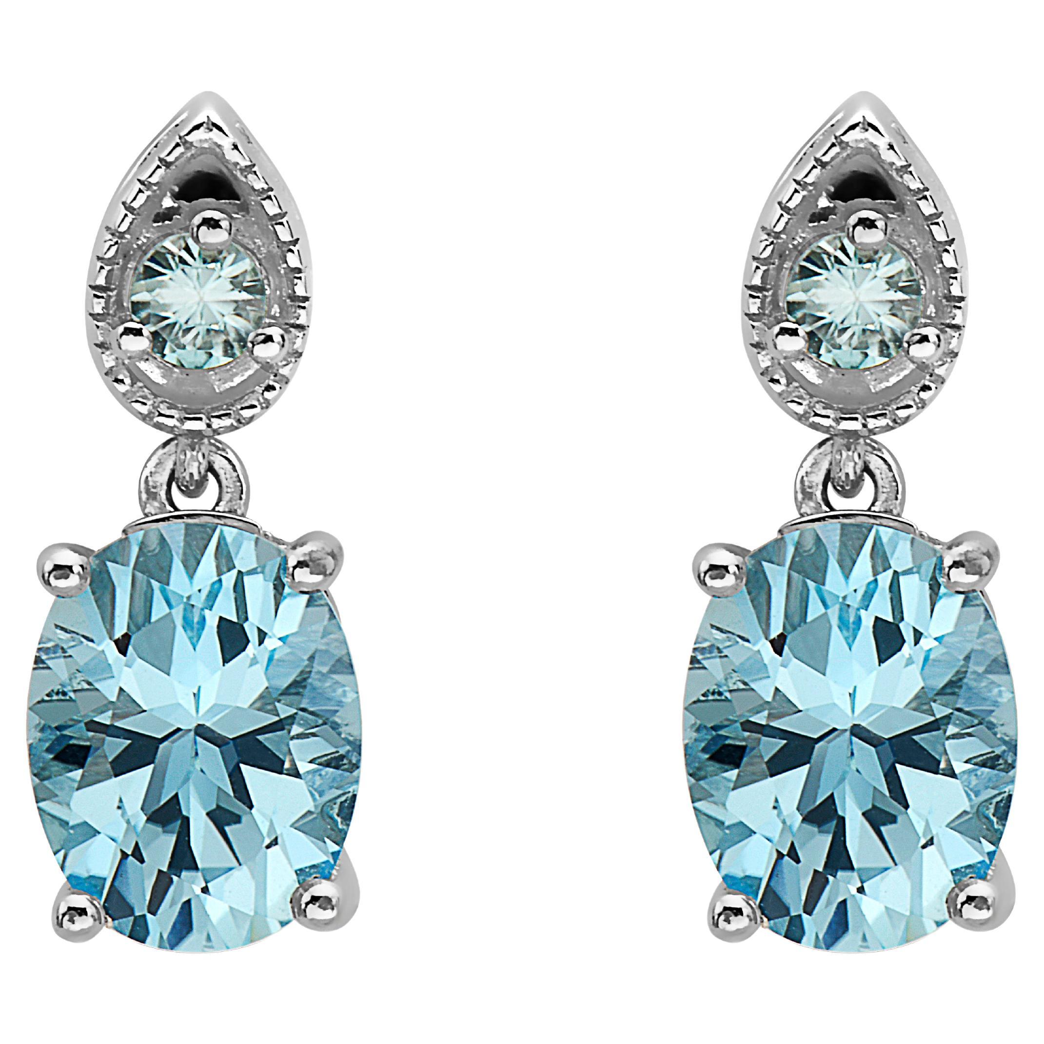 Levian 925 Sterling Silver Blue Topaz Zircon Gemstone Beautiful Fancy Earrings