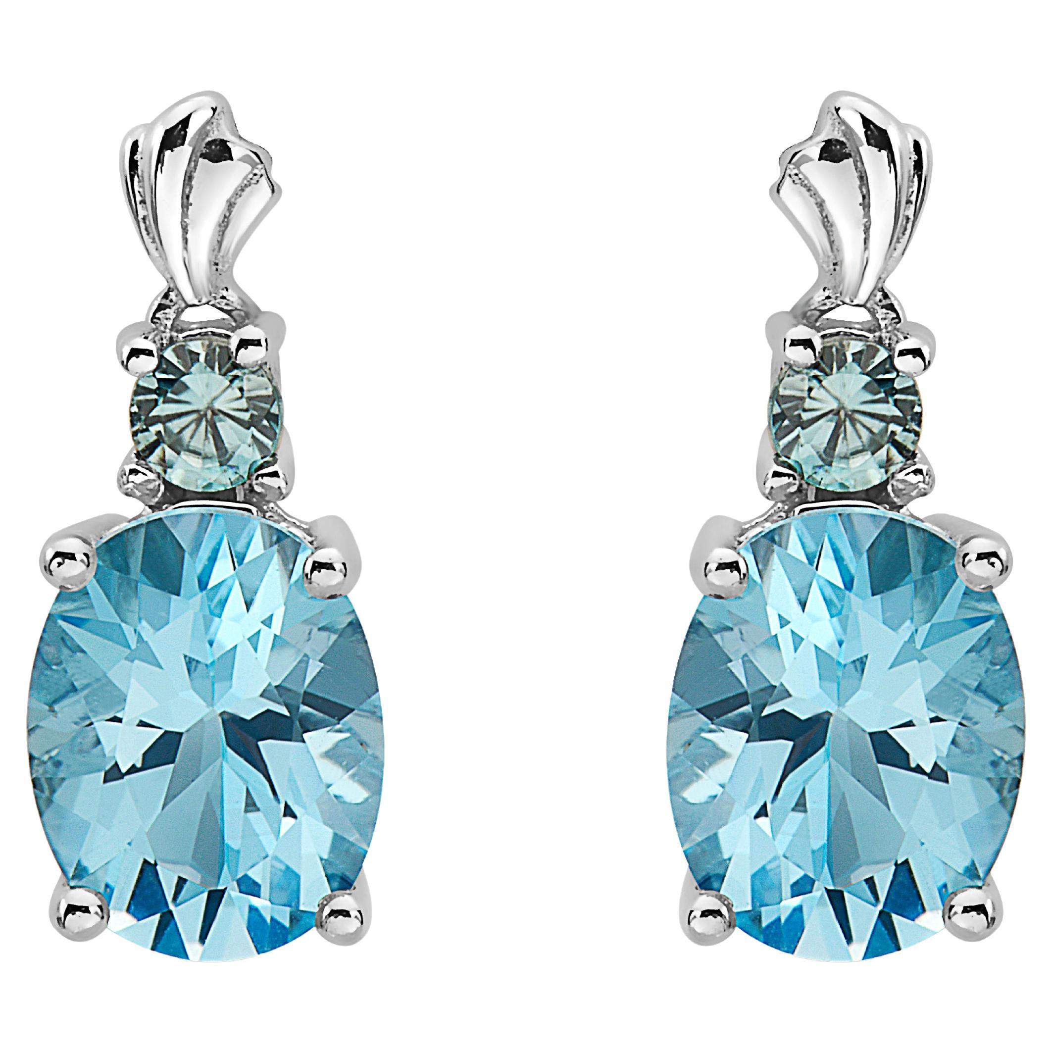 Le Vian 925 Sterling Silver Blue Topaz Zircon Gemstone Beautiful Fancy Earrings