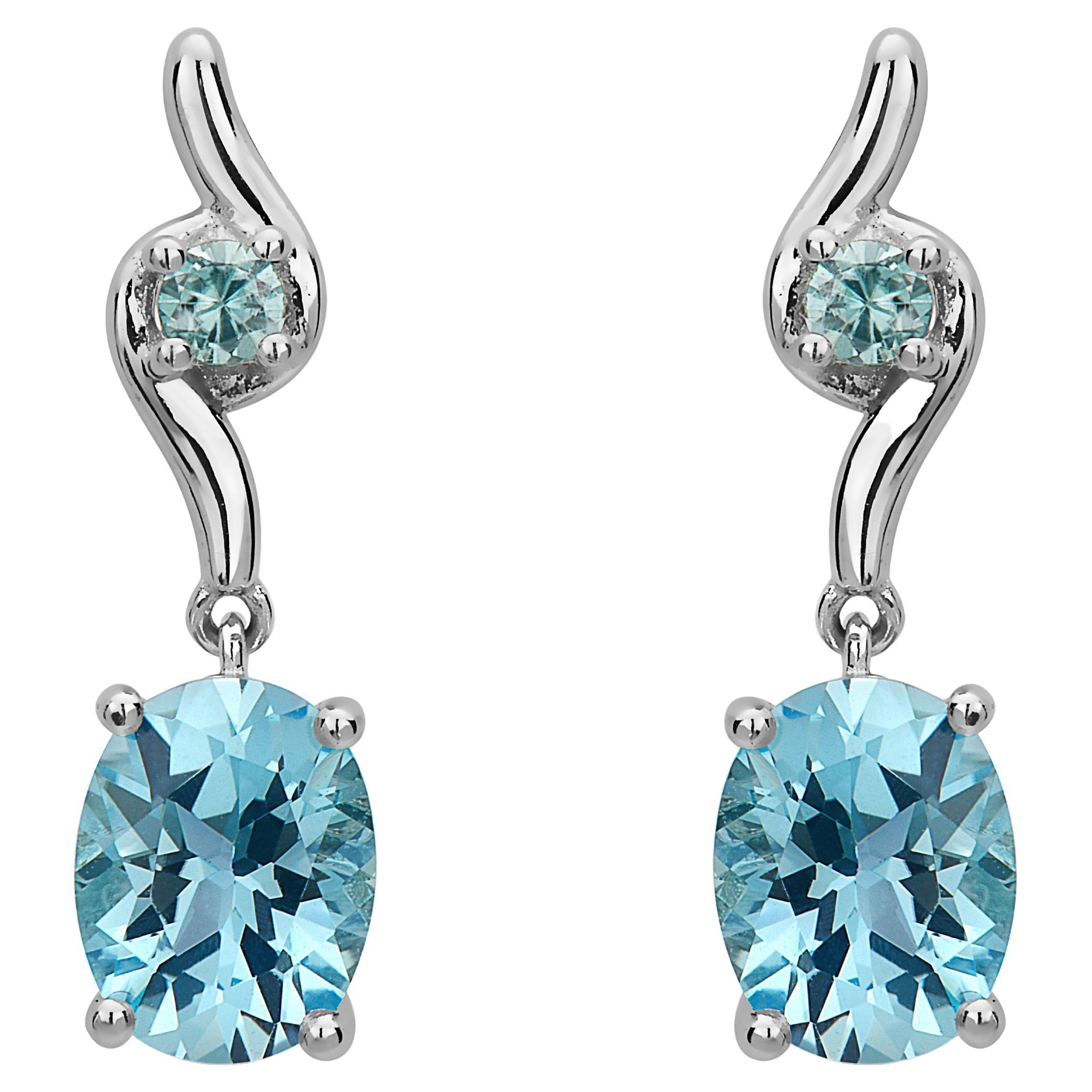 Le Vian 925 Sterling Silver Blue Topaz Zircon Gemstone Beautiful Fancy Earrings For Sale