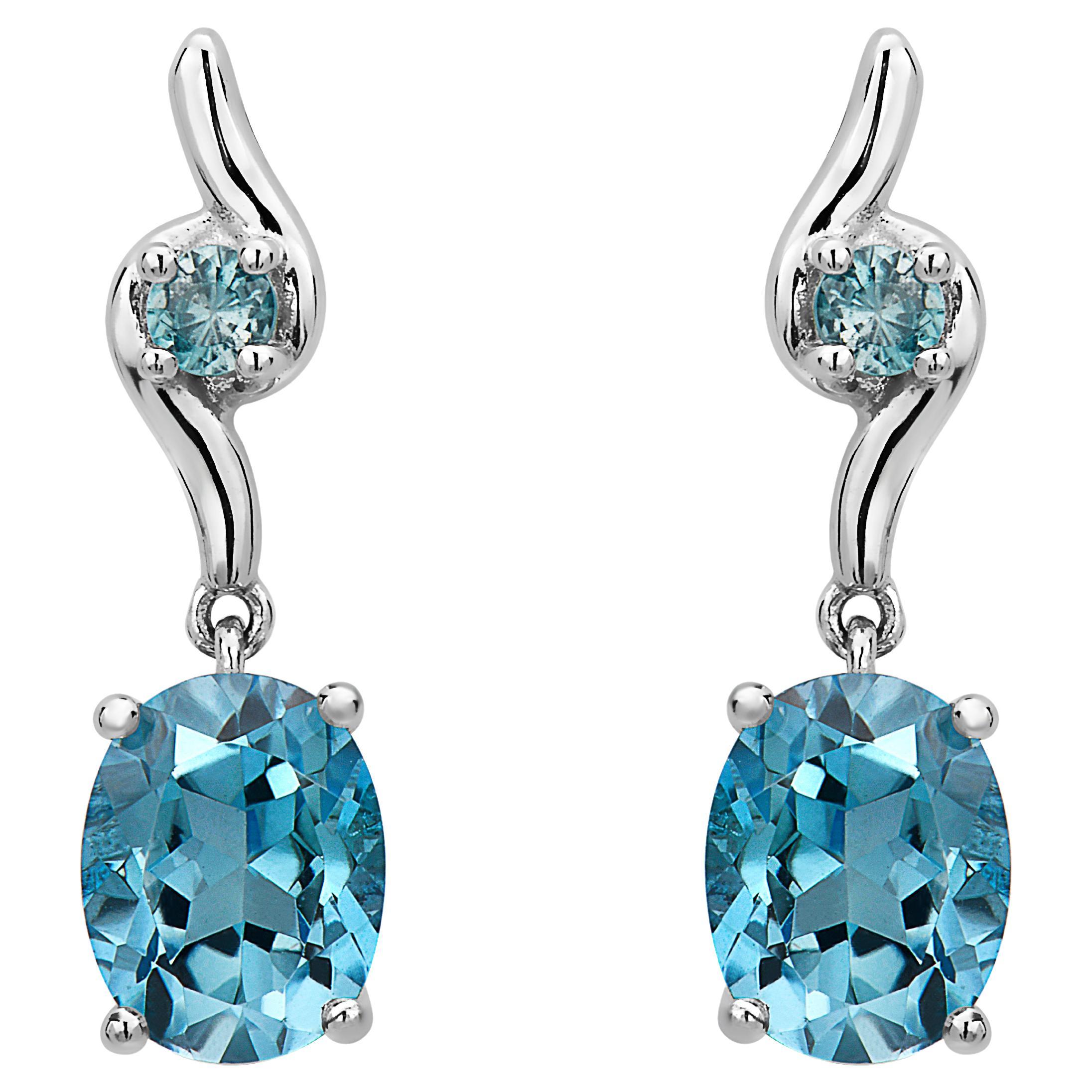 LeVian 925 Sterling Silver Blue Topaz Zircon Gemstone Beautiful Fancy Earrings For Sale