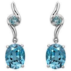 LeVian 925 Sterling Silver Blue Topaz Zircon Gemstone Beautiful Fancy Earrings