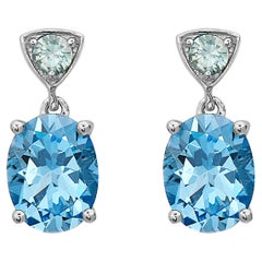Belles boucles d'oreilles fantaisie en argent sterling 925 avec topaze bleue, zircon et pierre précieuse Le Vian