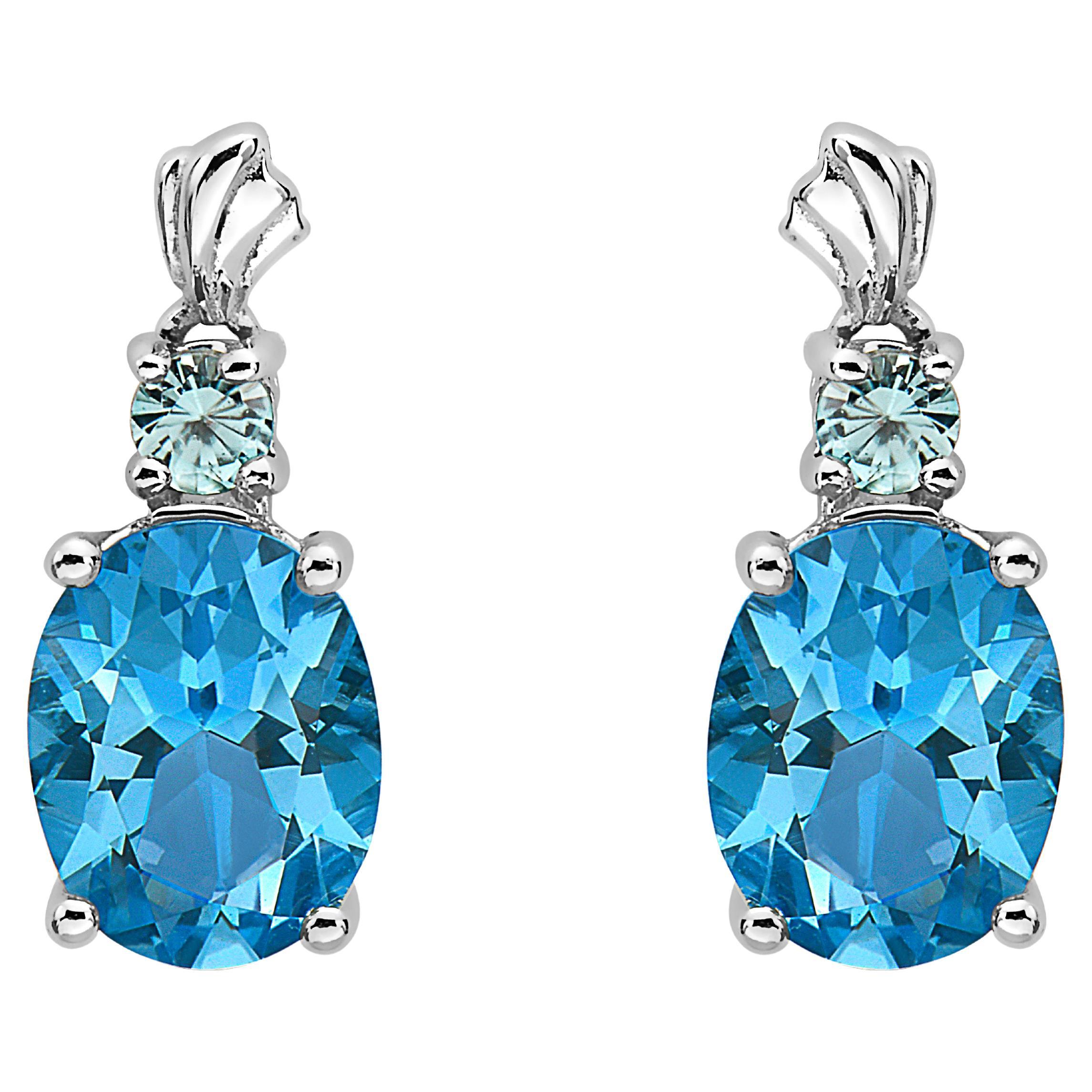 Levian 925 Sterling Silver Blue Topaz Zircon Gemstone Beautiful Fancy Earrings