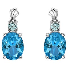 Levian 925 Sterling Silver Blue Topaz Zircon Gemstone Beautiful Fancy Earrings