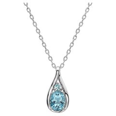 LeVian 925 Sterling Silver Blue Topaz Zircon Gemstone Beautiful Pendant Necklace