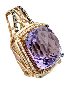 Le Vian Cushion Amethyst & Chocolate Diamond Halo Pendant in 14 Karat Rose Gold