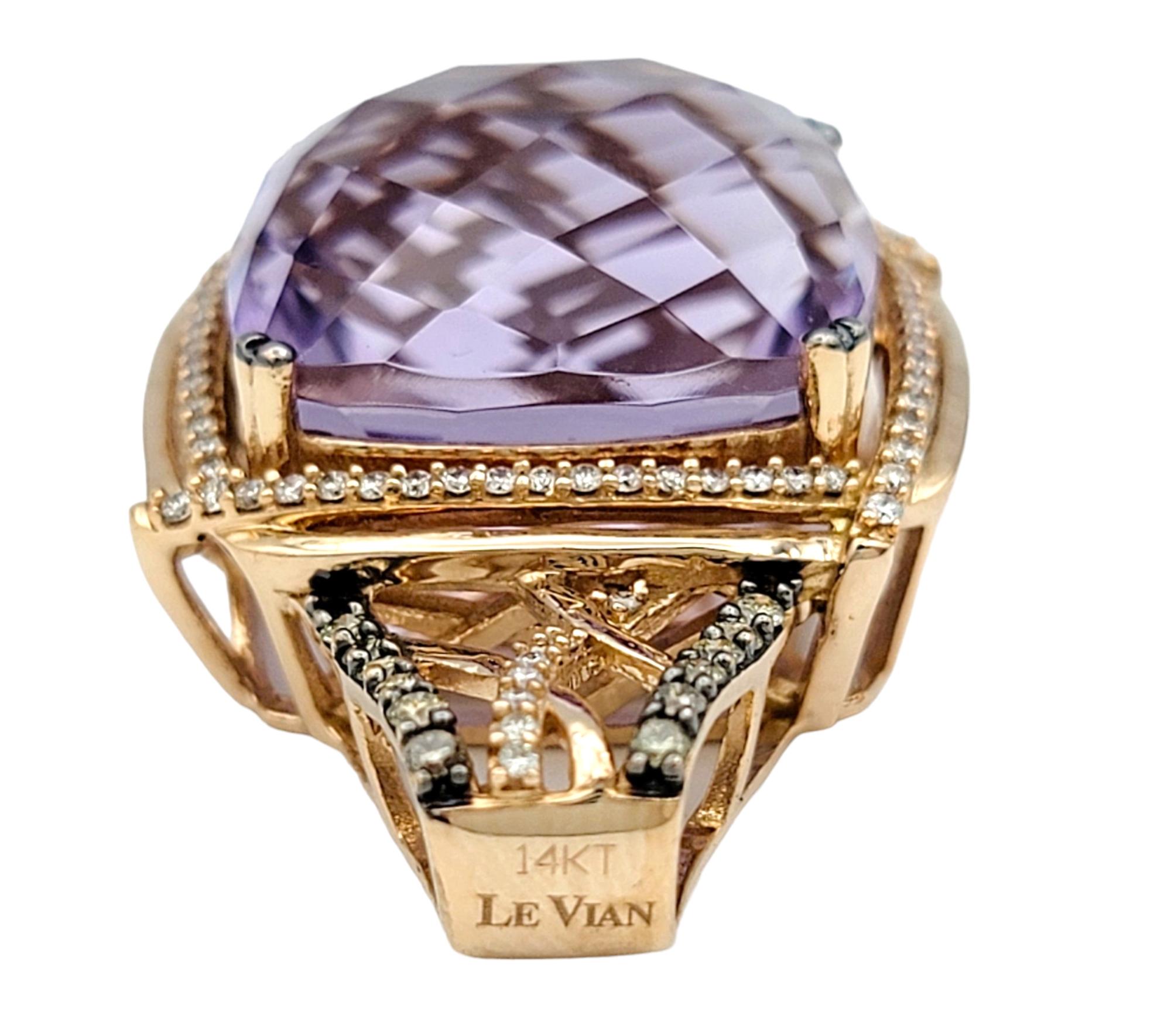 Contemporary Le Vian Amethyst and Chocolate Diamond Halo Style Pendant in 14 Karat Rose Gold For Sale