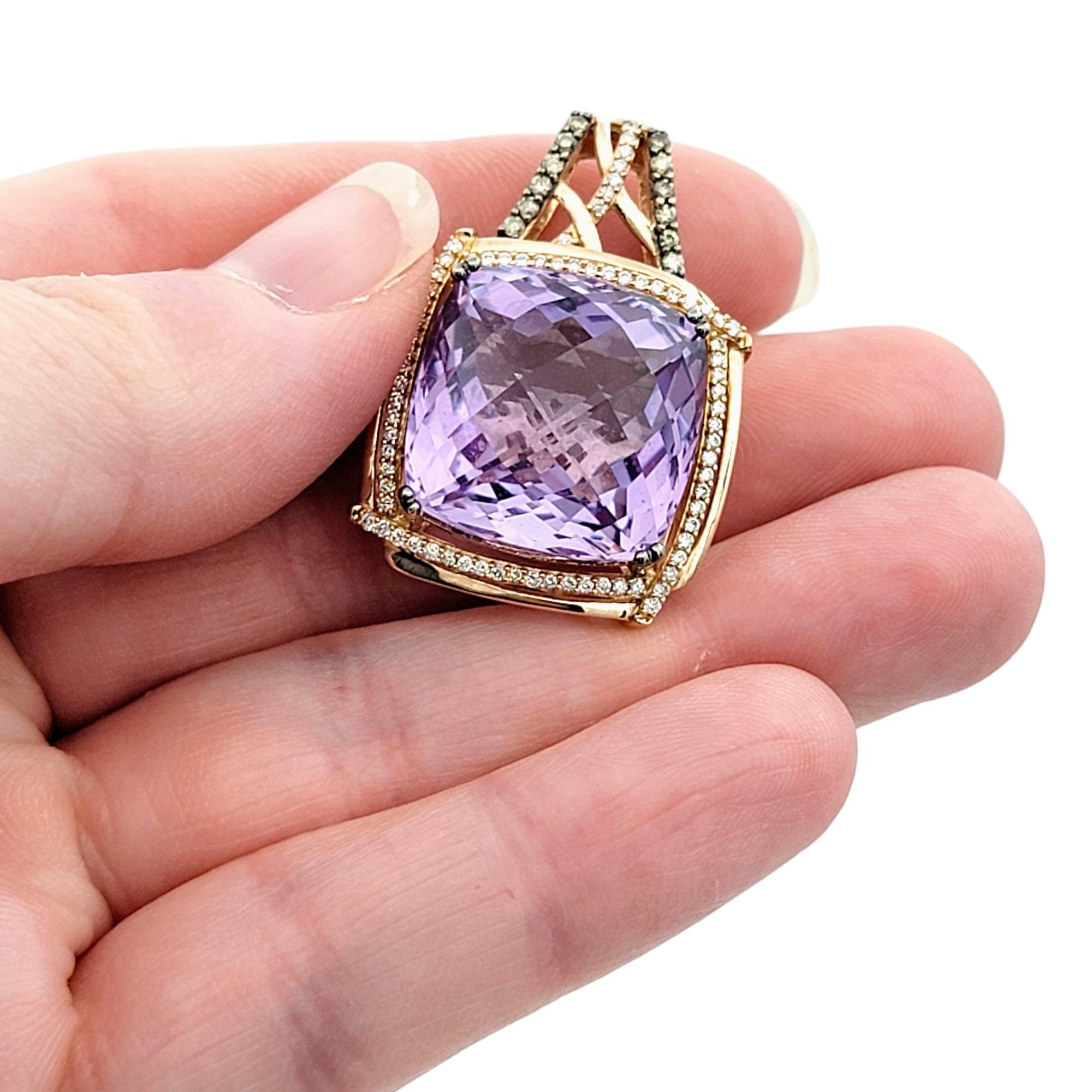 Women's Le Vian Amethyst and Chocolate Diamond Halo Style Pendant in 14 Karat Rose Gold For Sale
