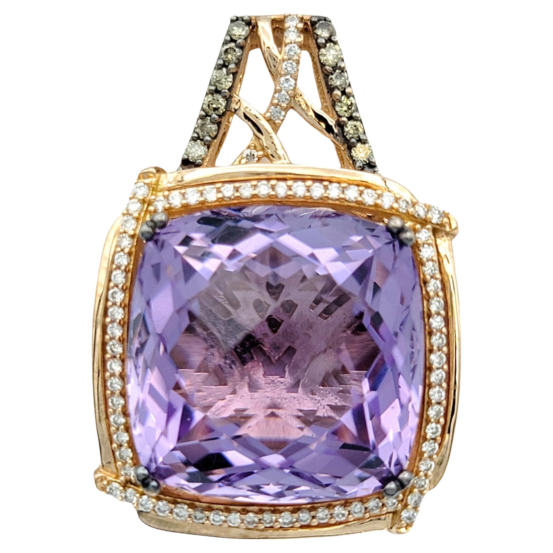 Le Vian Amethyst and Chocolate Diamond Halo Style Pendant in 14 Karat Rose Gold For Sale