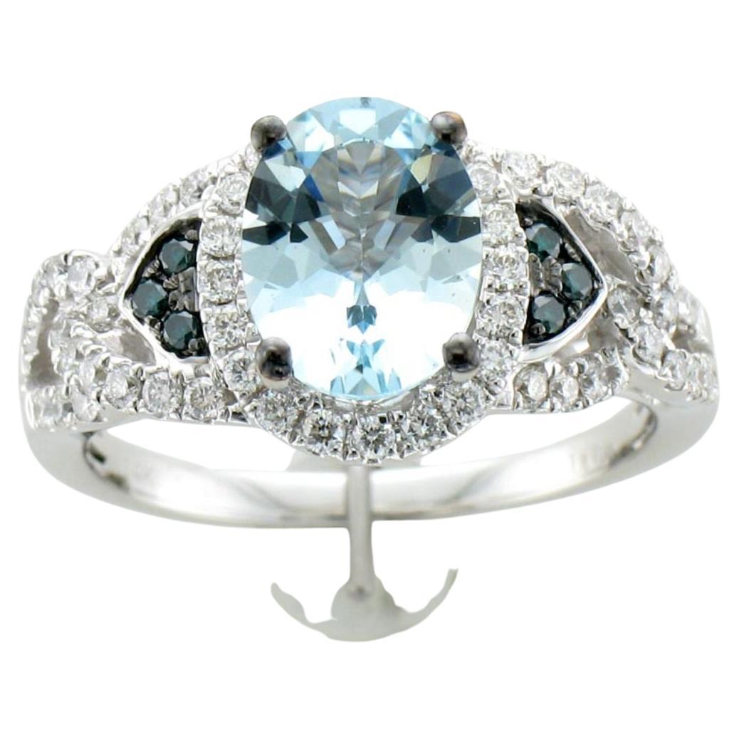 Le Vian Aquamarine and Diamond Ring in 14K White Gold For Sale
