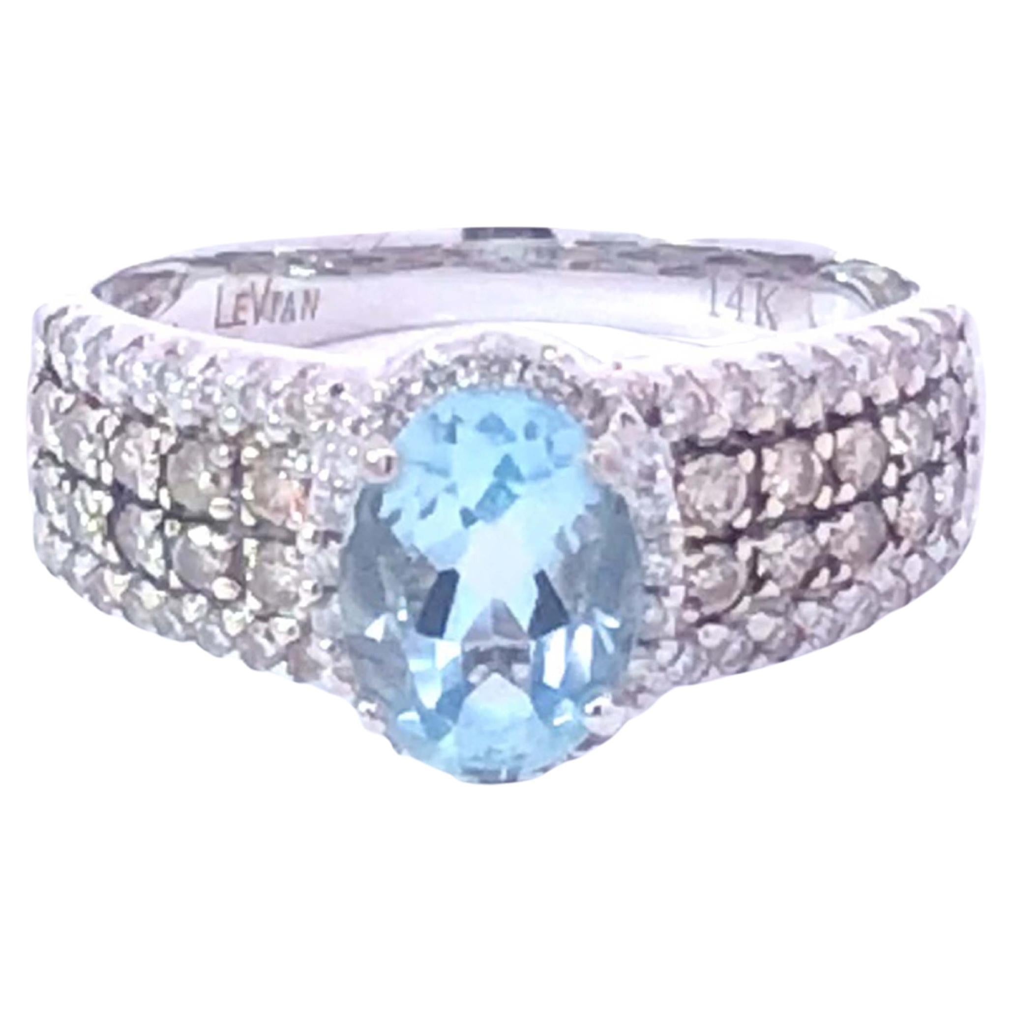 Le Vian Aquamarine and Diamond Statement Ring in 14k White Gold For Sale