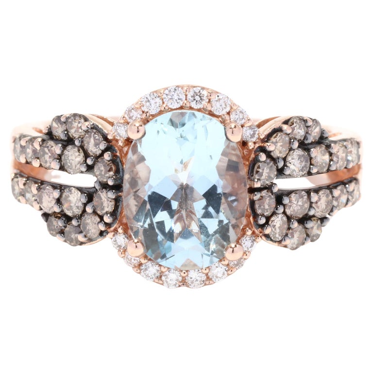 LeVian Aquamarine Diamond Ring, 14K Gold, March Birthstone, Le Vian Diamond Ring For Sale
