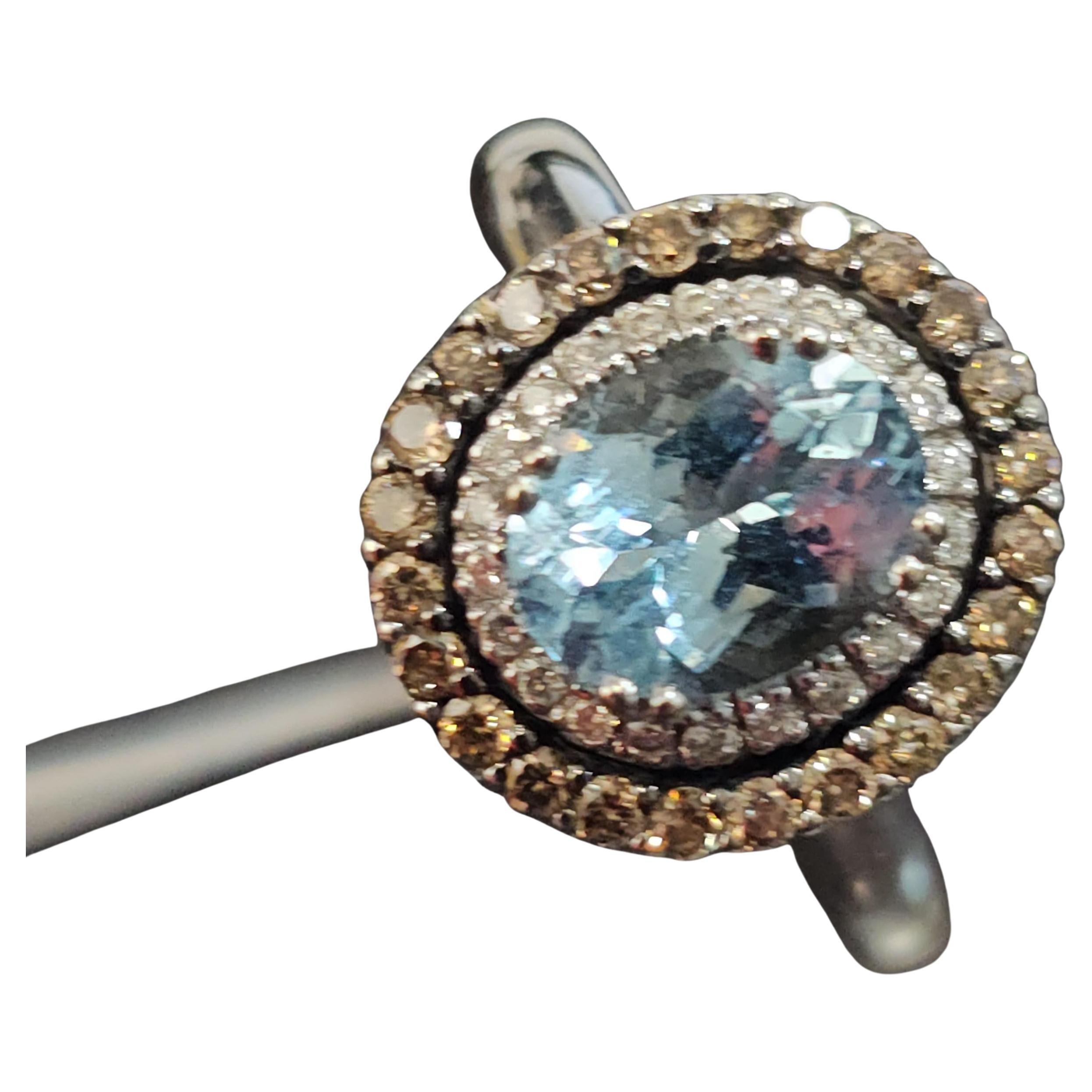 Levian Aquamarine Ring Oval Chocolate Diamond Halo 14k White Gold size 8.5 im Angebot