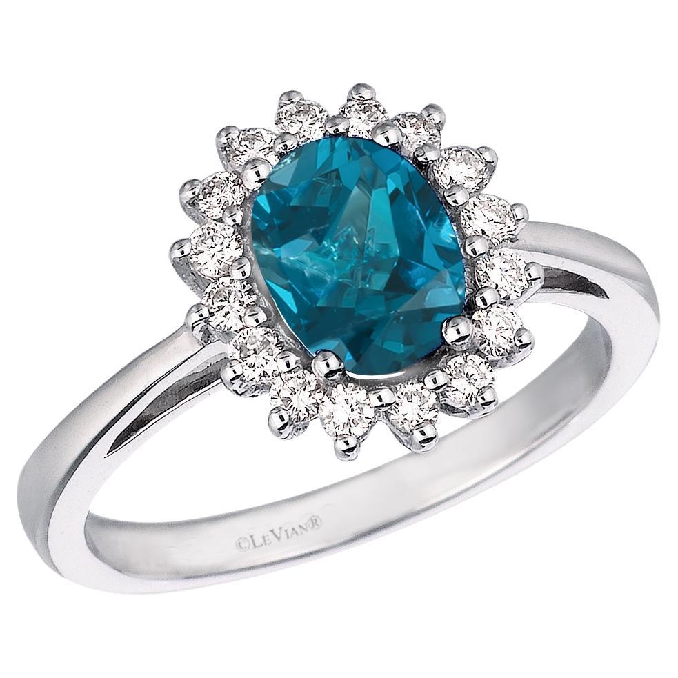 LeVian Blue London Blue Topaz and Diamond Ring in 14K White Gold For Sale