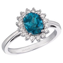 LeVian Bague en or blanc 14 carats avec topaze bleue de Londres et diamants