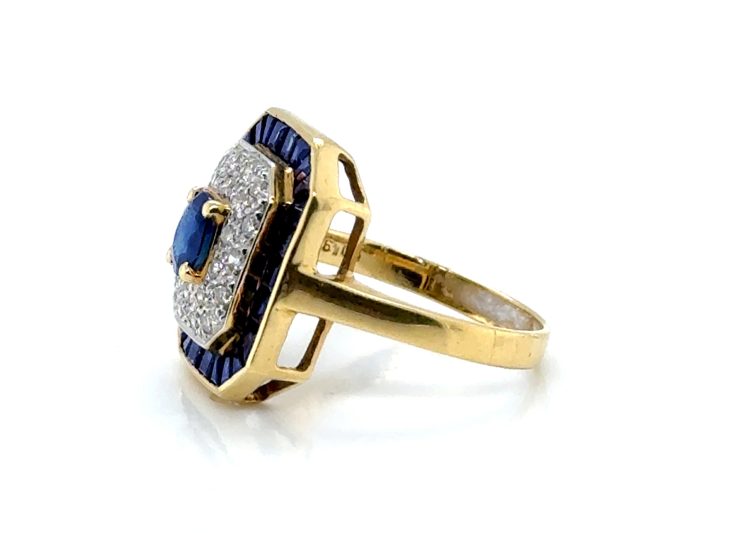 Levian Zafiro Azul Diamante Cocktail Anillo 2ct Oro Amarillo 18K Corte cuadrado