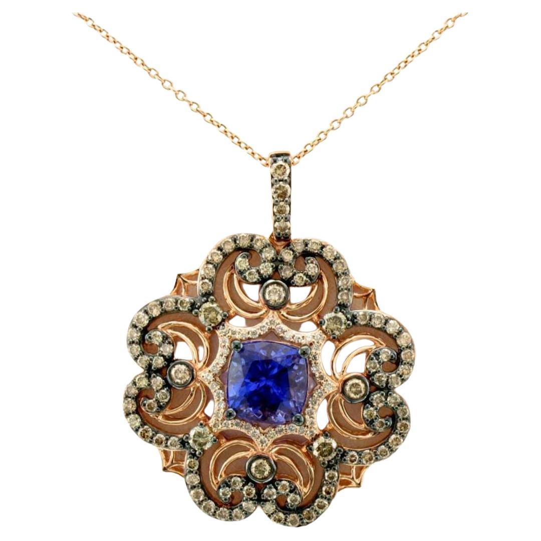 Levian Pendentif en or rose 14 carats avec tanzanite bleue et diamants
