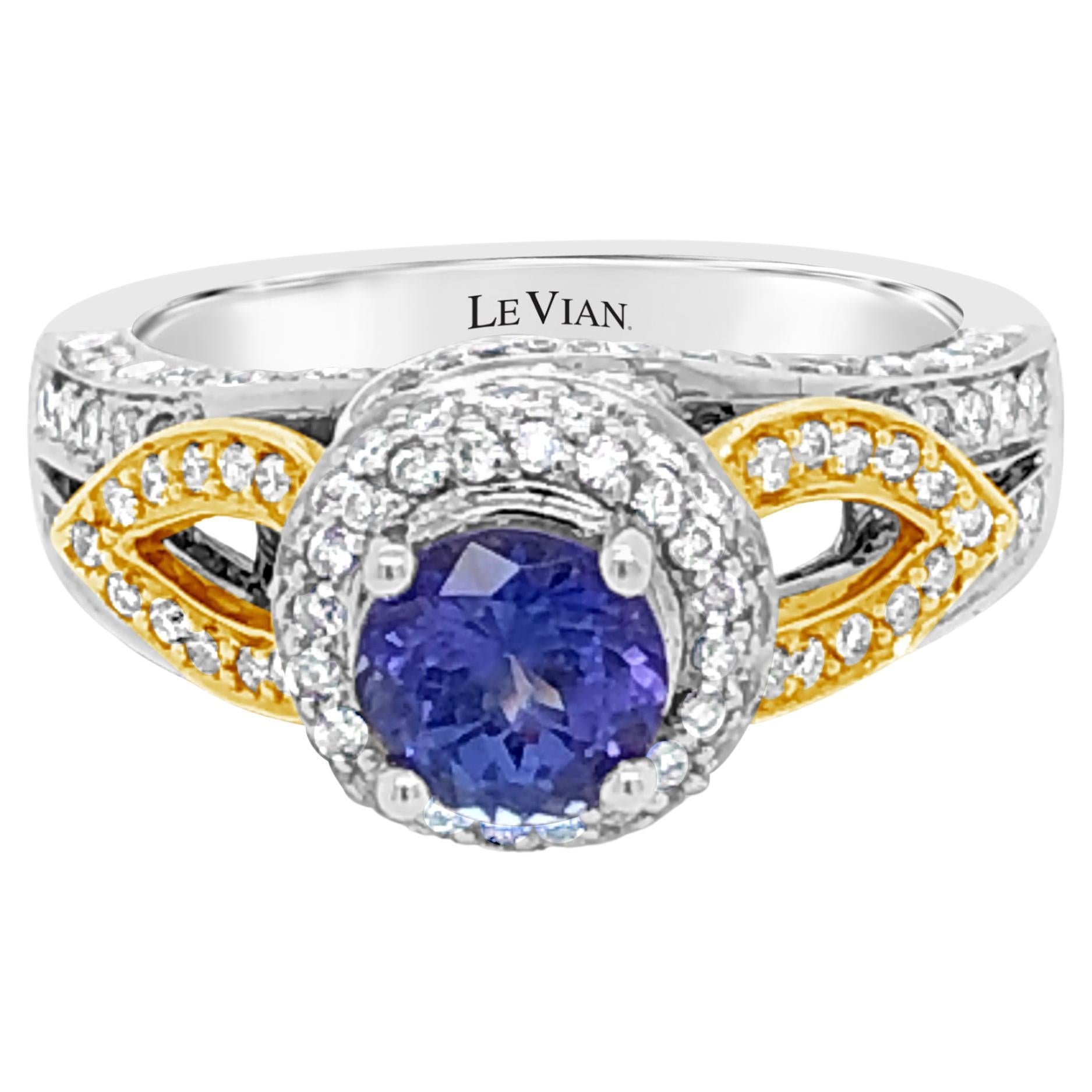 Levi Levian Blauer Tansanit und Diamant-Ring aus 14K mehrfarbigem Gold Größe 7