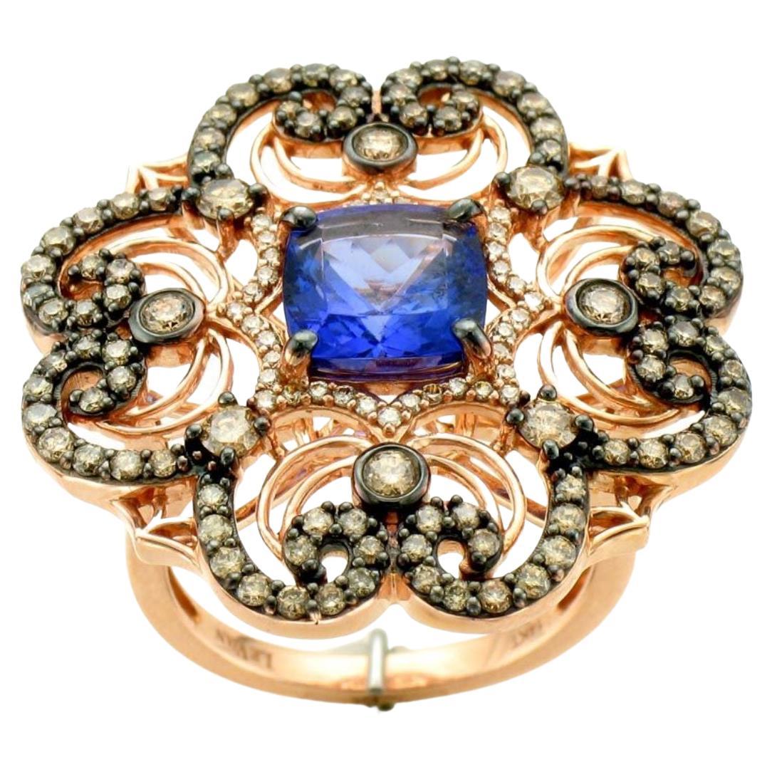 Le Vian Blue Tanzanite and Diamond Ring in 14k Rose Gold For Sale