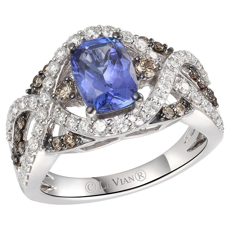 Levi Levianischer Ring mit blauem Tansanit und Diamant aus 14 Karat Weißgold