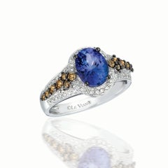 Levi Levianischer Ring mit blauem Tansanit und Diamant aus 14 Karat Weißgold