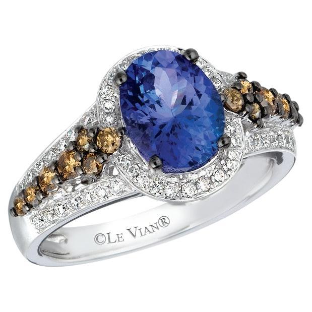 LeVian Blue Tanzanite and Diamond Ring in 14K White Gold Size 7 For Sale