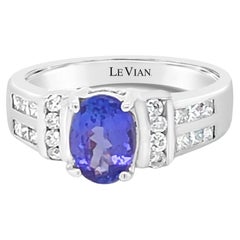 Anillo Levian de Tanzanita Azul y Diamante en Oro Blanco de 14K Talla 7