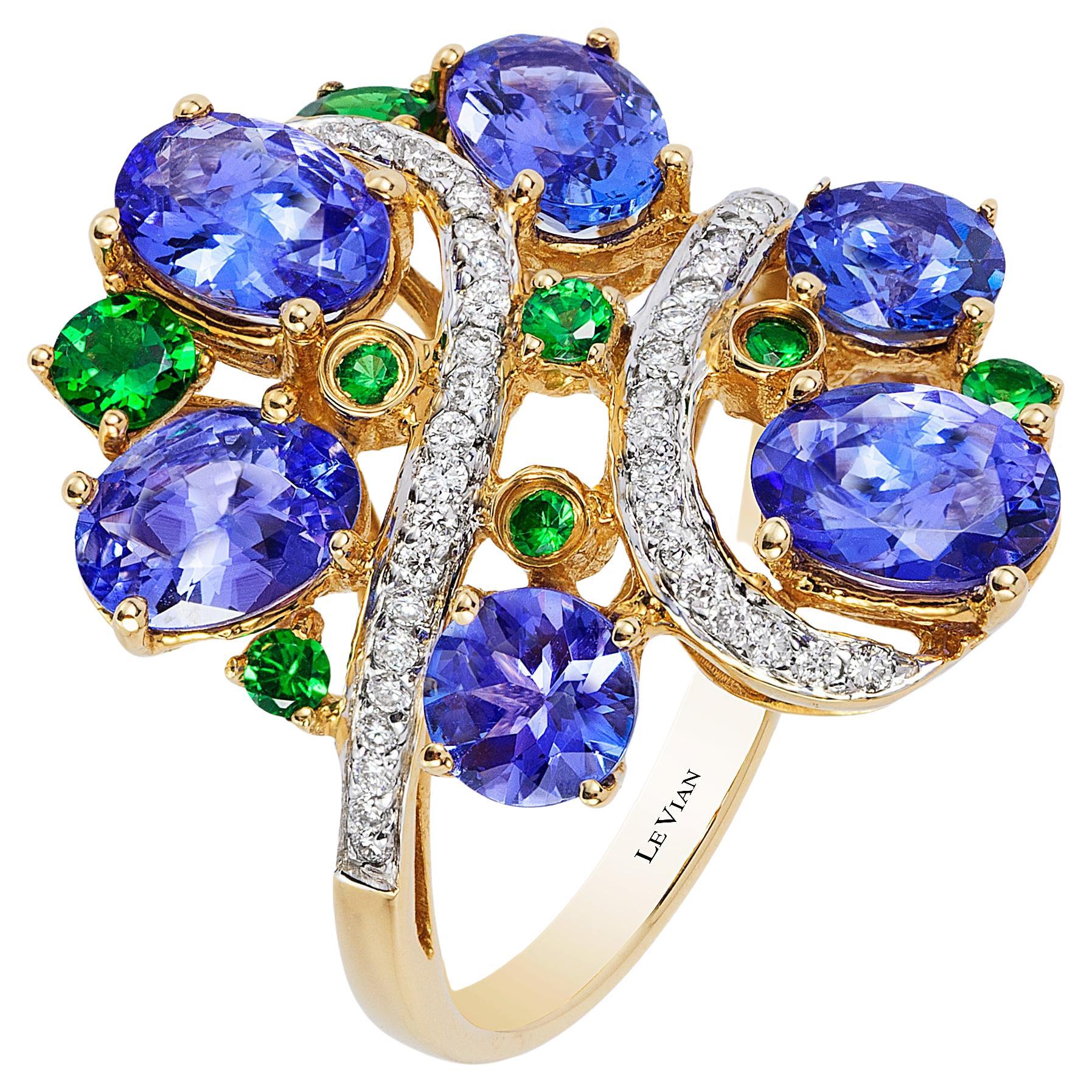 Levian Blue Tanzanite and Diamond Ring in 14K Yellow Gold For Sale
