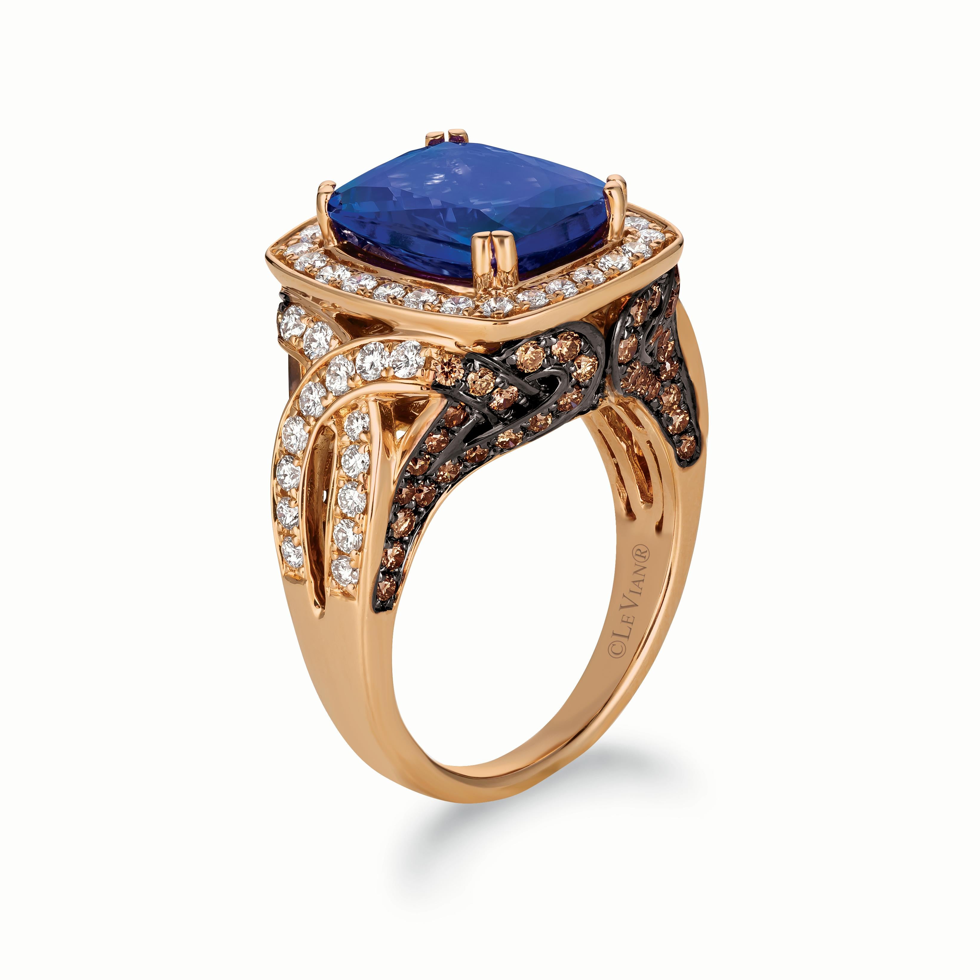 Levian Blue Tanzanite And Diamond Ring In 18K Rose Gold Size 7