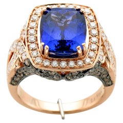 Levi Levianischer Ring mit blauem Tansanit und Diamant aus 18 Karat Roségold