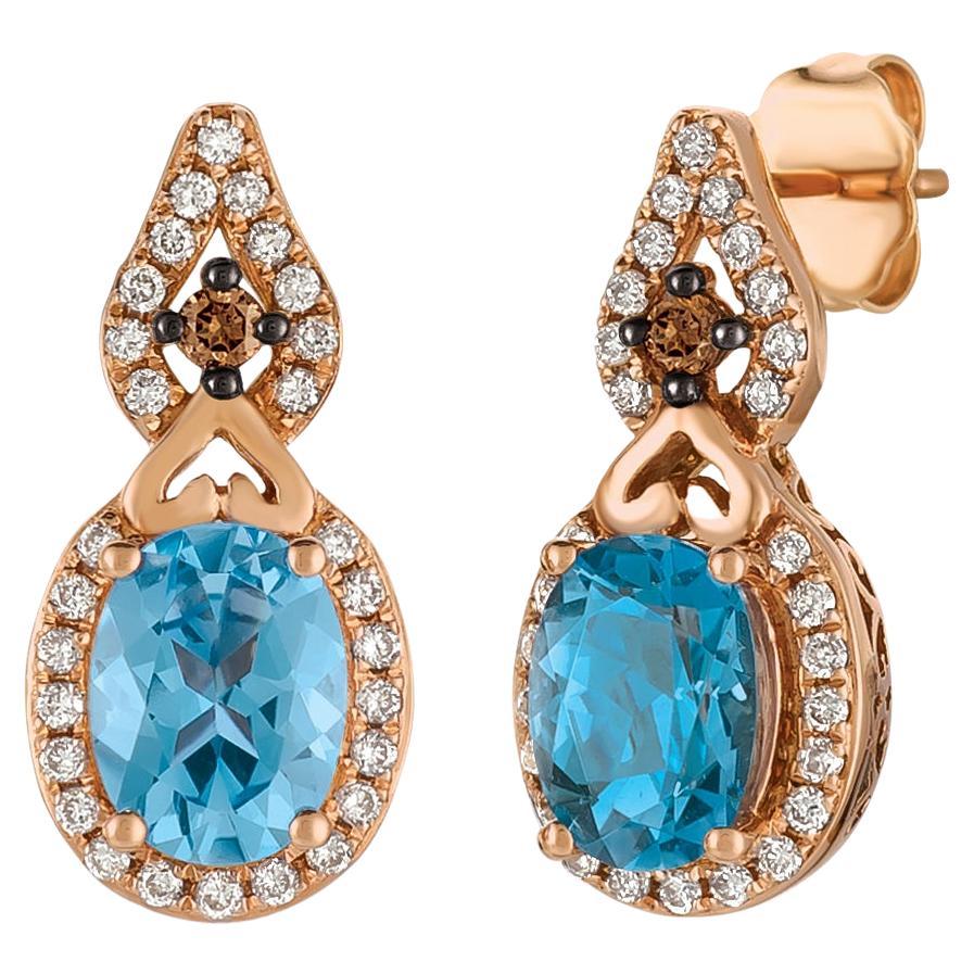 LeVian Blue Topaz and Diamond Earrings in 14K Rose Gold