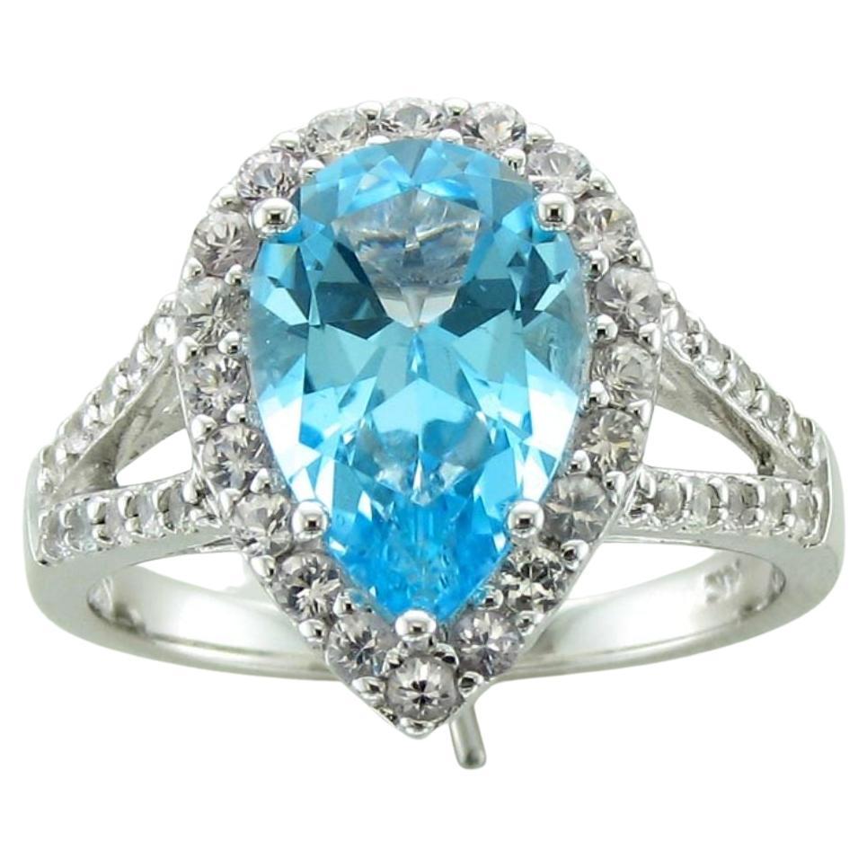 LeVian Blue Topaz and Sapphire Ring in 14K White Gold For Sale