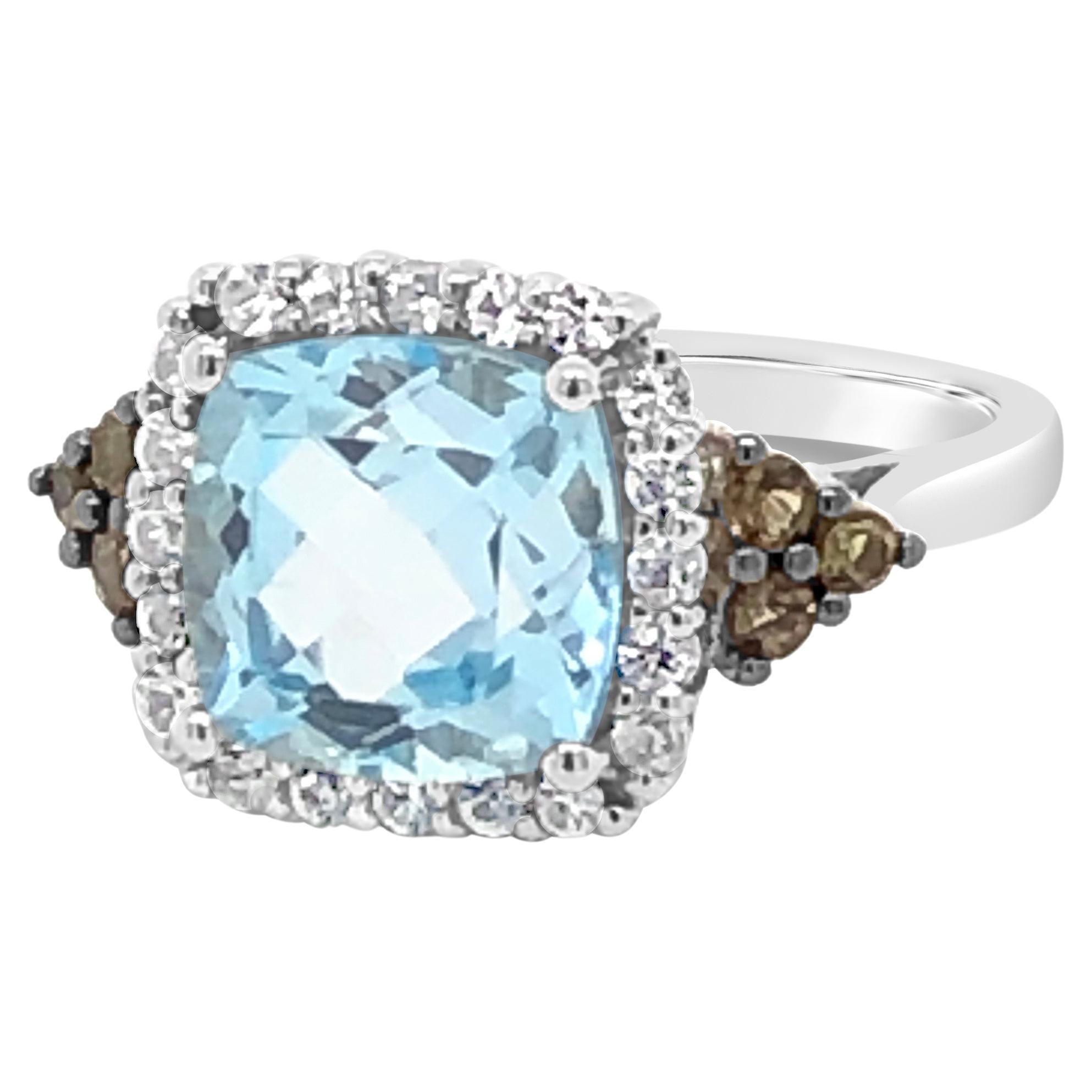 Le Vian Blue Topaz and Smoky Quartz Ring in 14K White Gold For Sale