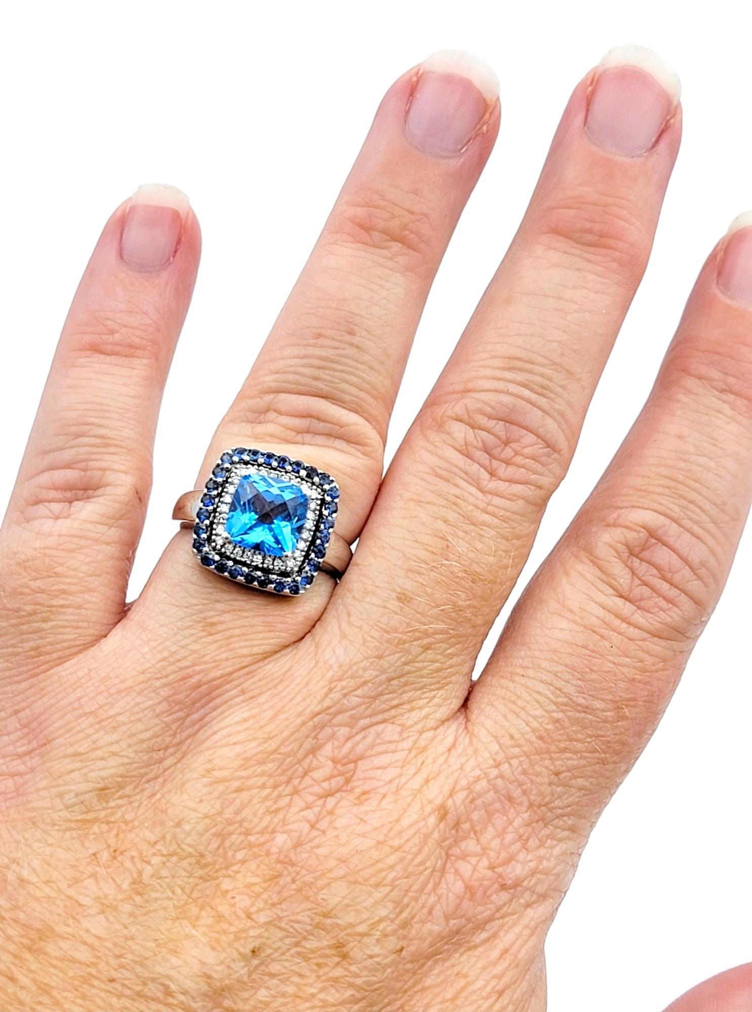 Le Vian Blue Topaz, Sapphire and Diamond Halo Cocktail Ring Set in 14 Karat Gold For Sale 3
